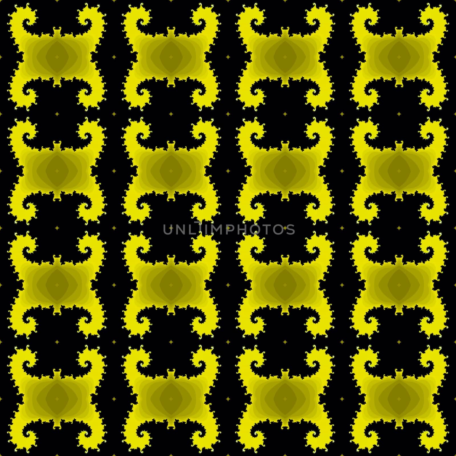 Digital computer graphic - seamless decorative ornament in a black - yellow colors for design.
