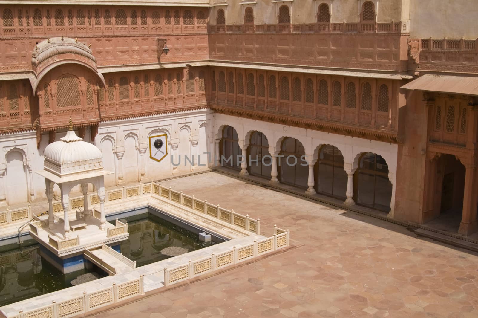 Courtyard with marble pool inside Junagarh Fort Bikaner Rajasthan India