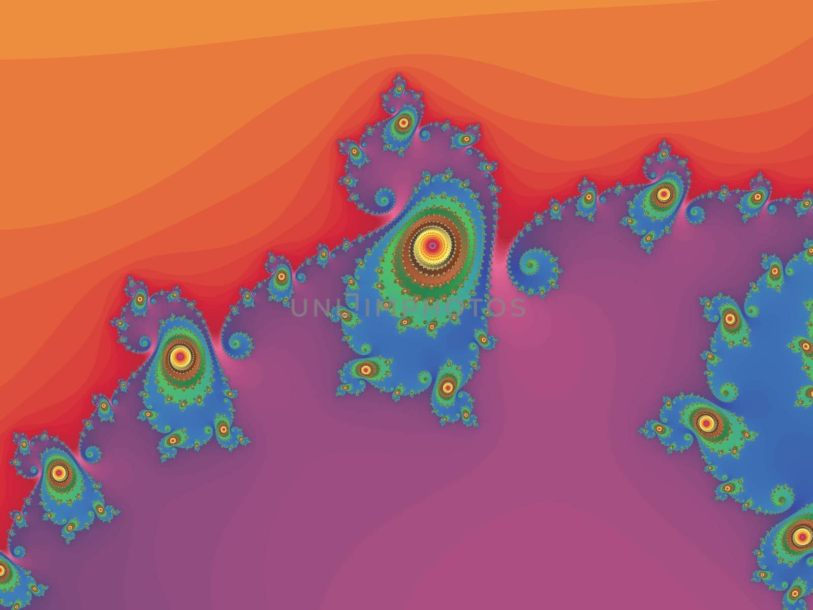 Digital computer graphic - rendering. Patterned fractal background with spiral for design.