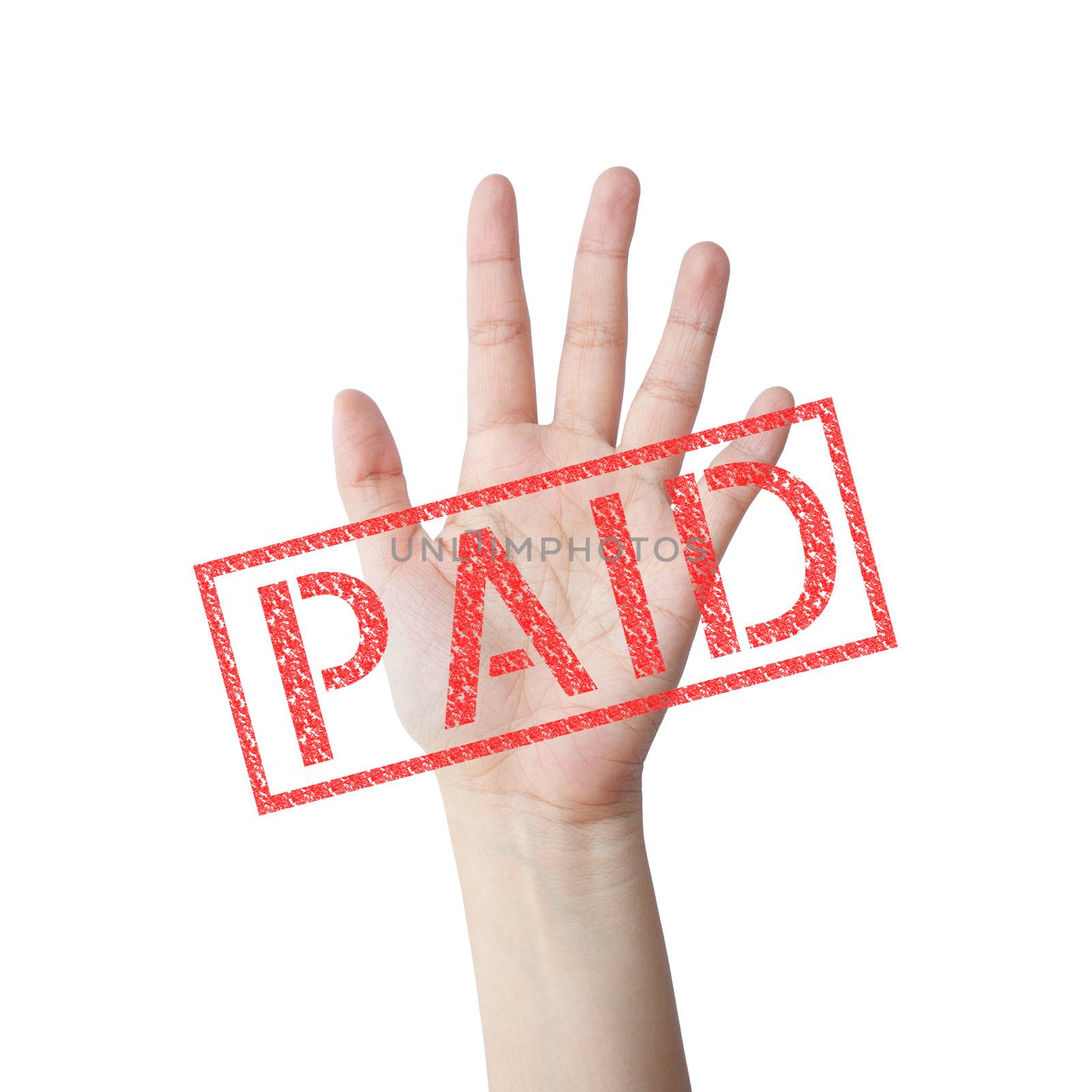 PAID red stamp hand concept isolated white background by 2nix