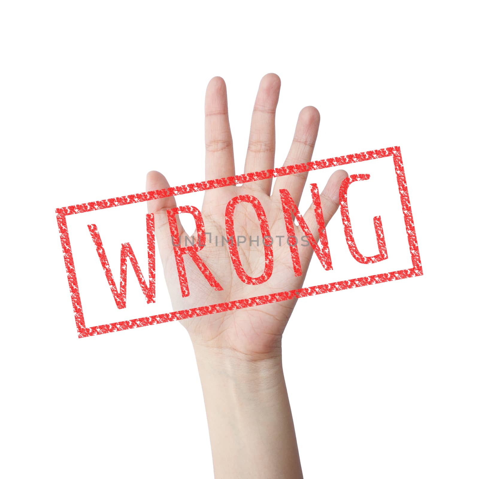 Wrong red stamp hand concept isolated white background