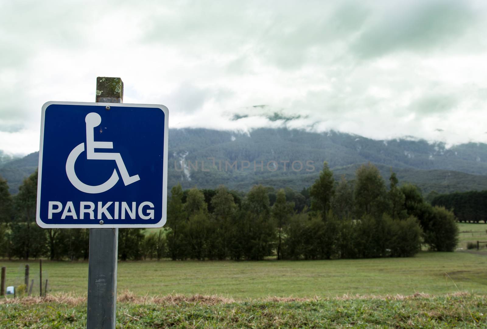 the disability parking sign at the car park on the national park