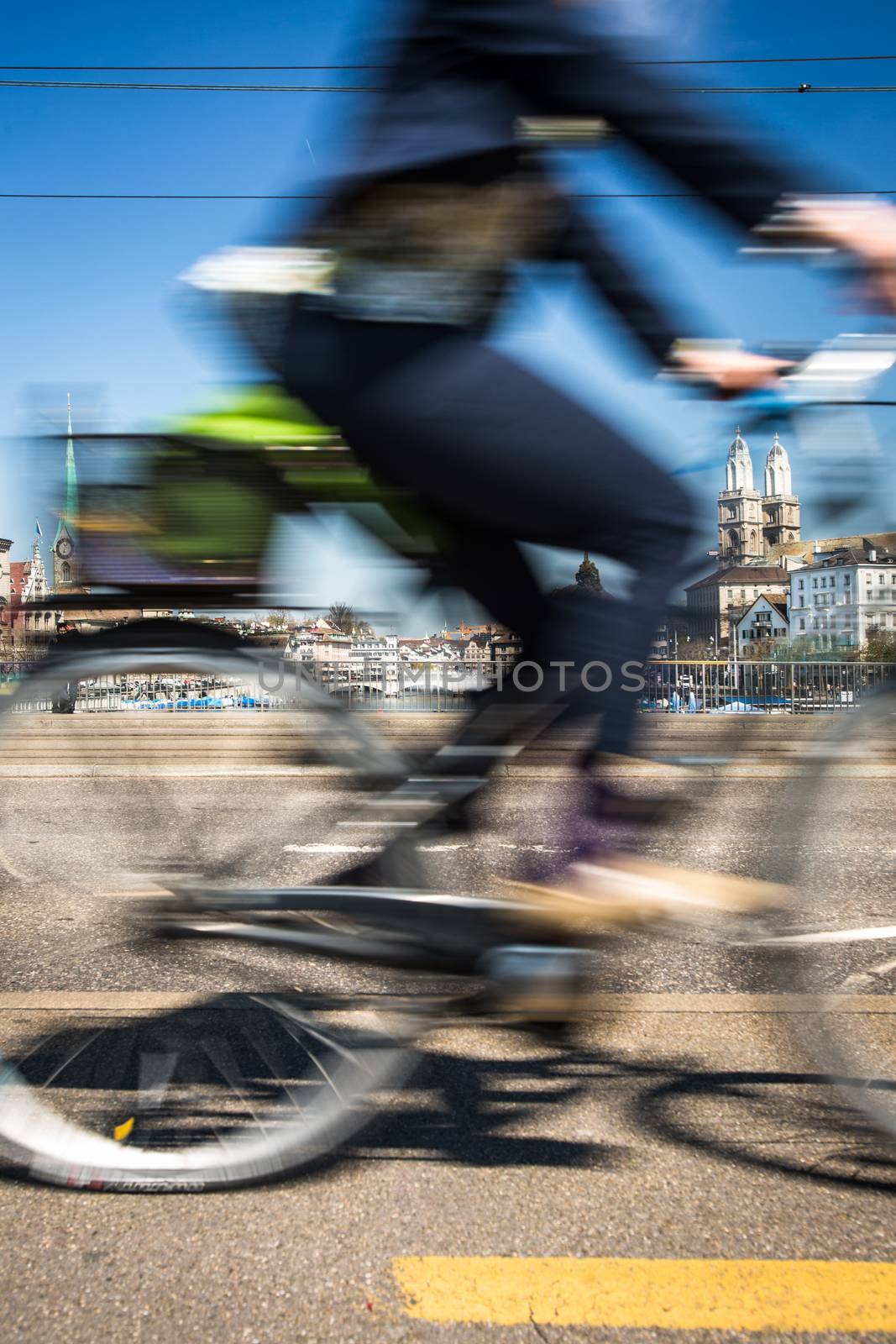 Zurich cityscape with motion blurred city traffic by viktor_cap