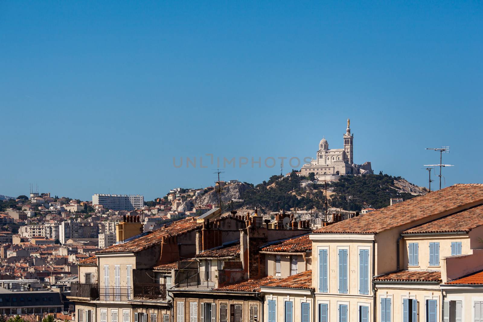 View of Marseille with Notre-Dame de la Garde basilica by viktor_cap