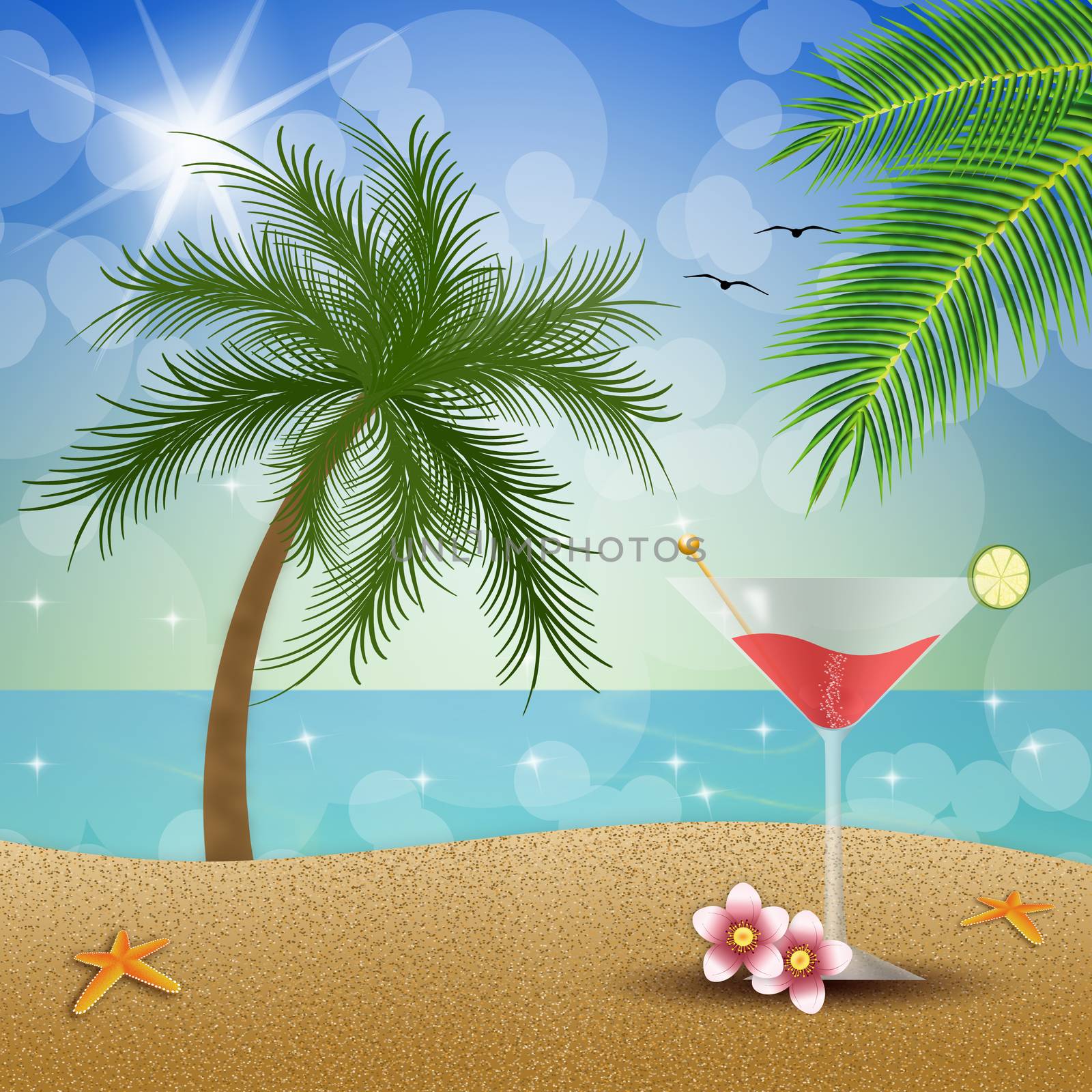illustration of Fruit drink on the beach