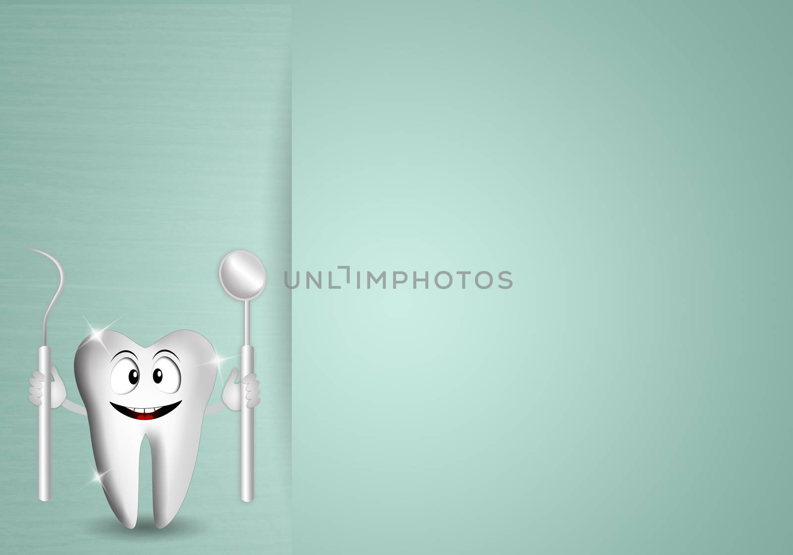 Funny tooth with dentist tools