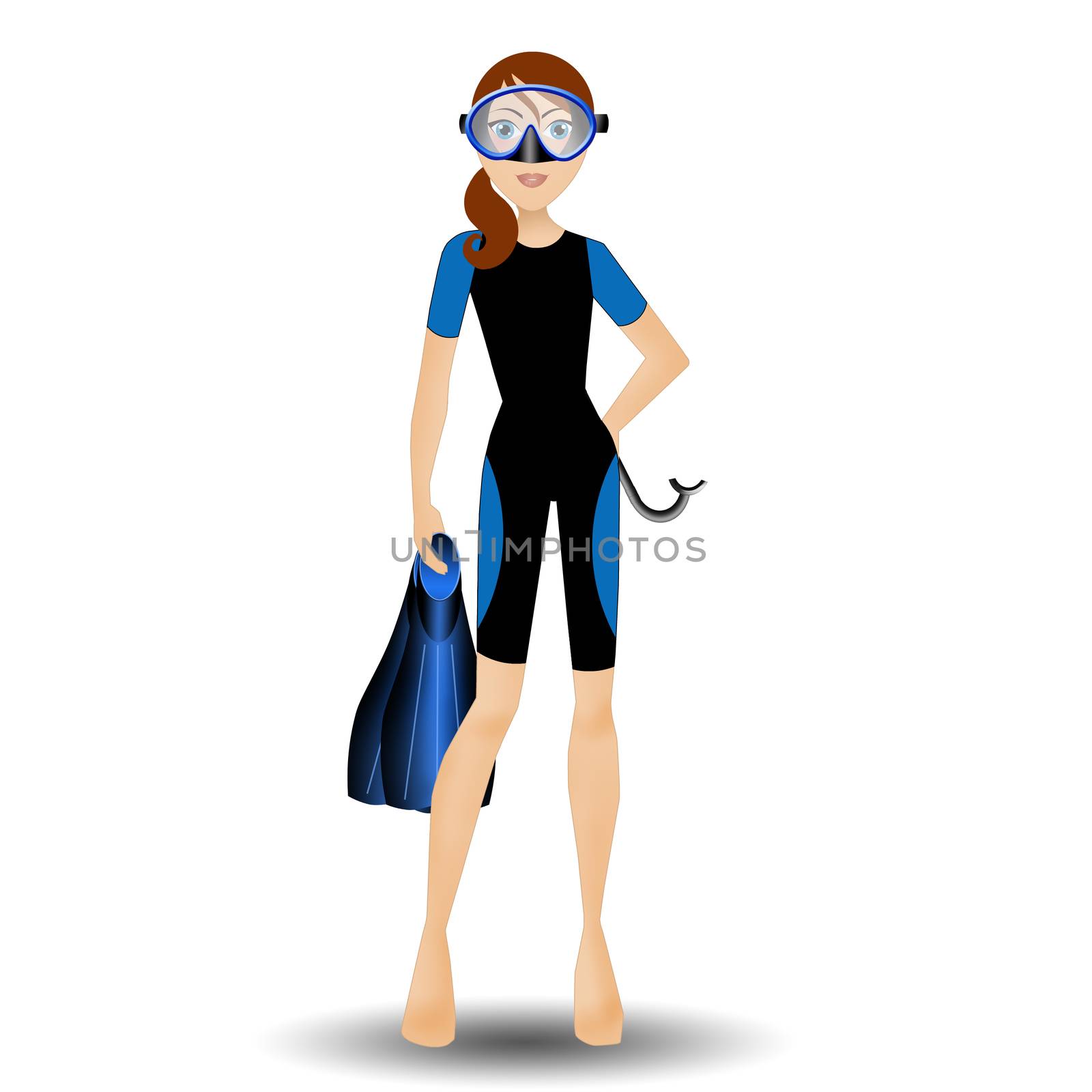 woman with diving equipment by sognolucido