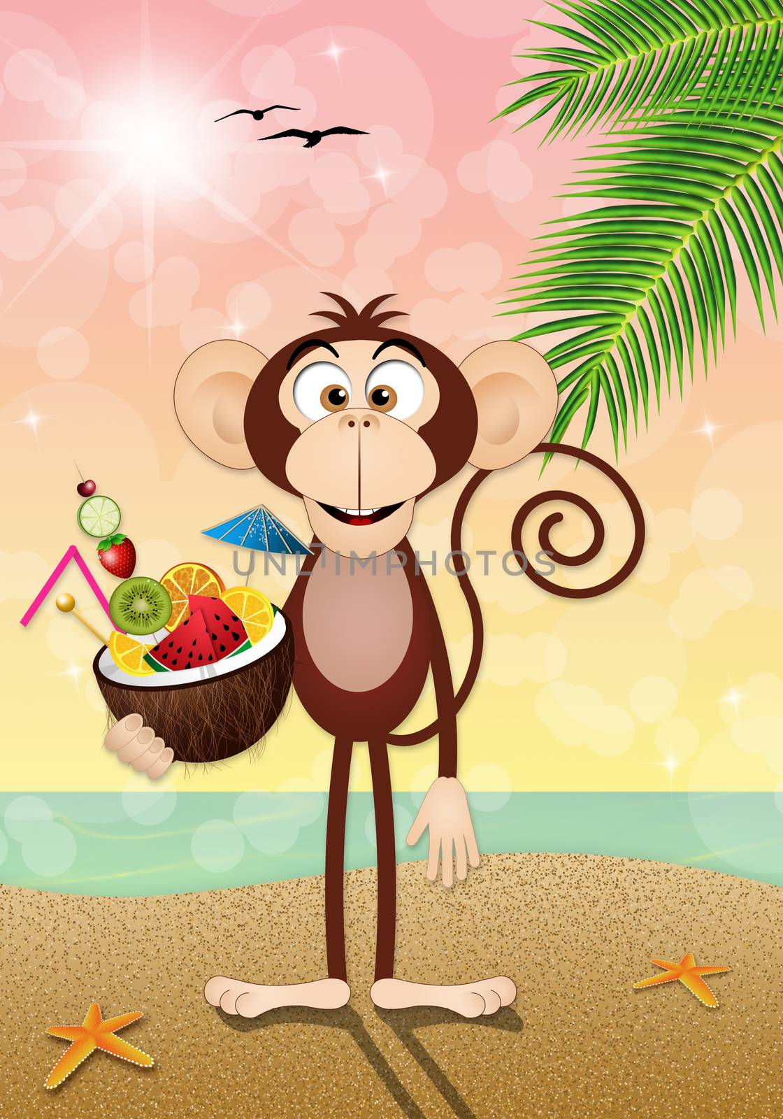 Monkey with coconut by sognolucido