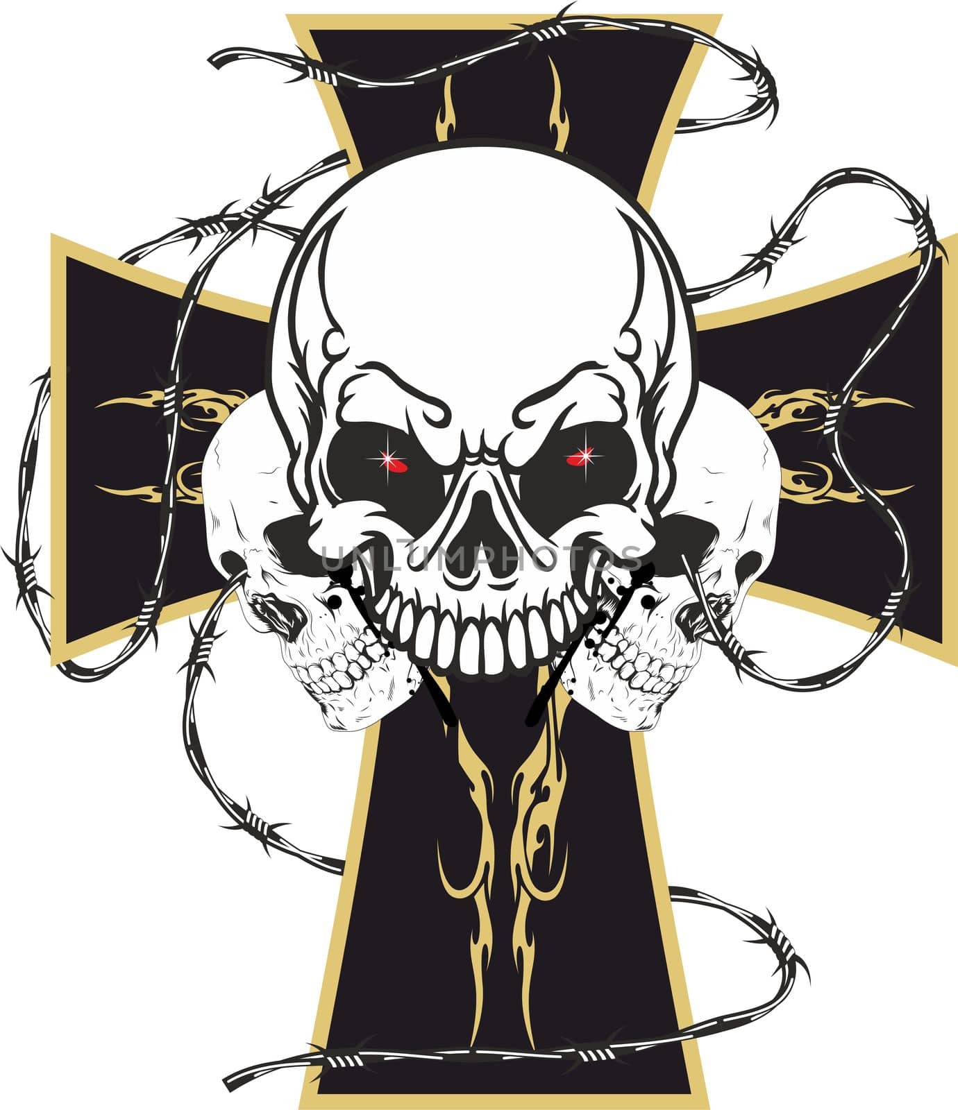 Worn motorcyclists the cross with three skulls, in order to diversify itself from the others