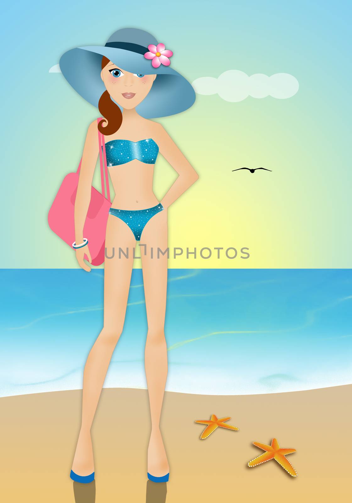 Beauty woman in bikini on the beach by sognolucido