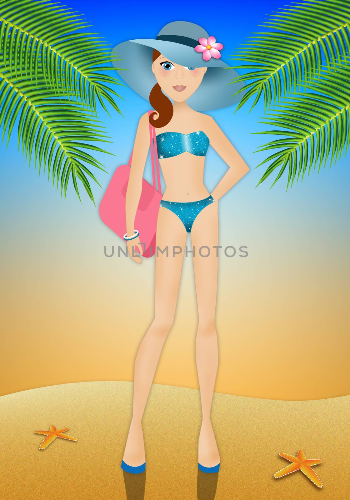 illustration of Woman in bikini on the beach