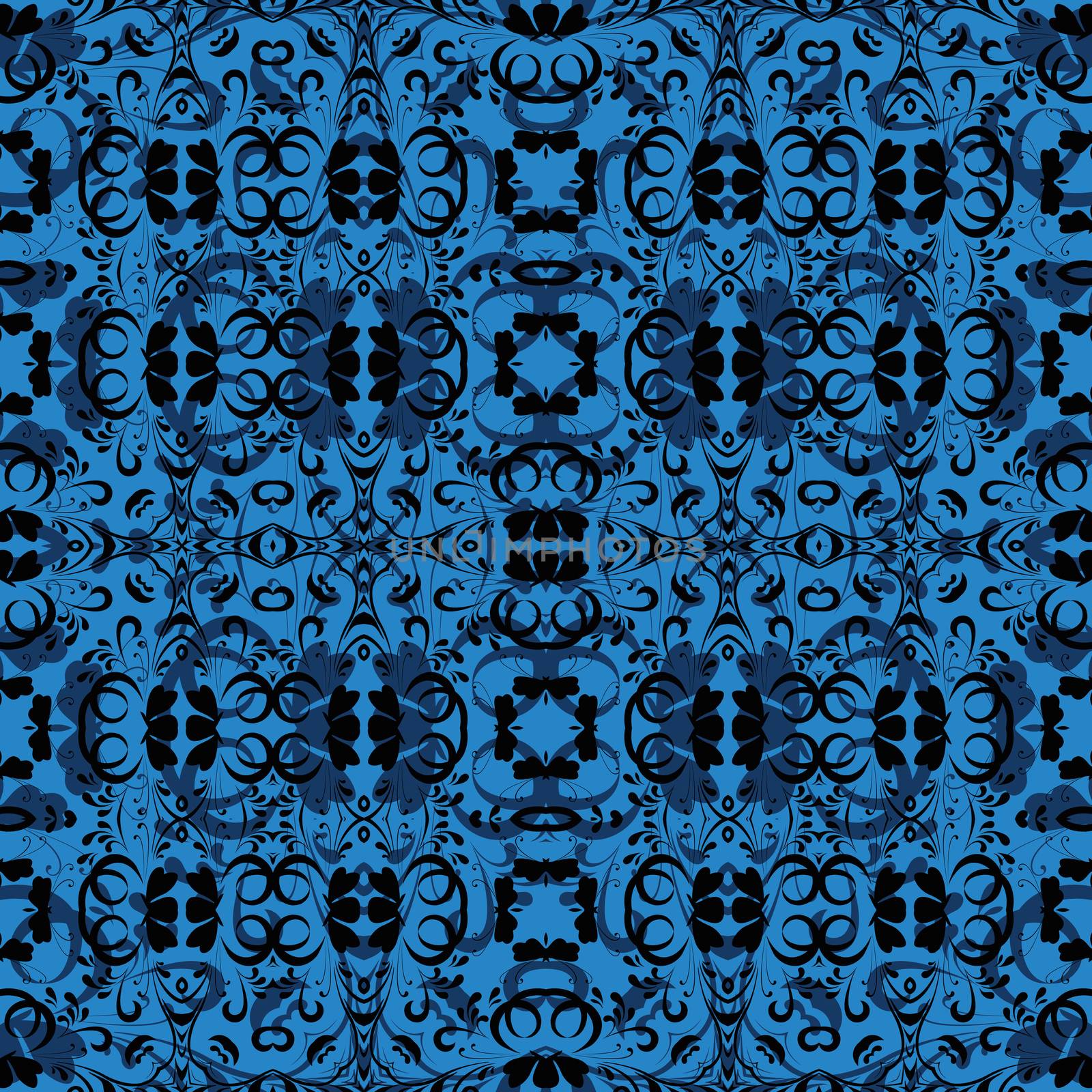 Seamless abstract pattern, black contours on blue background.