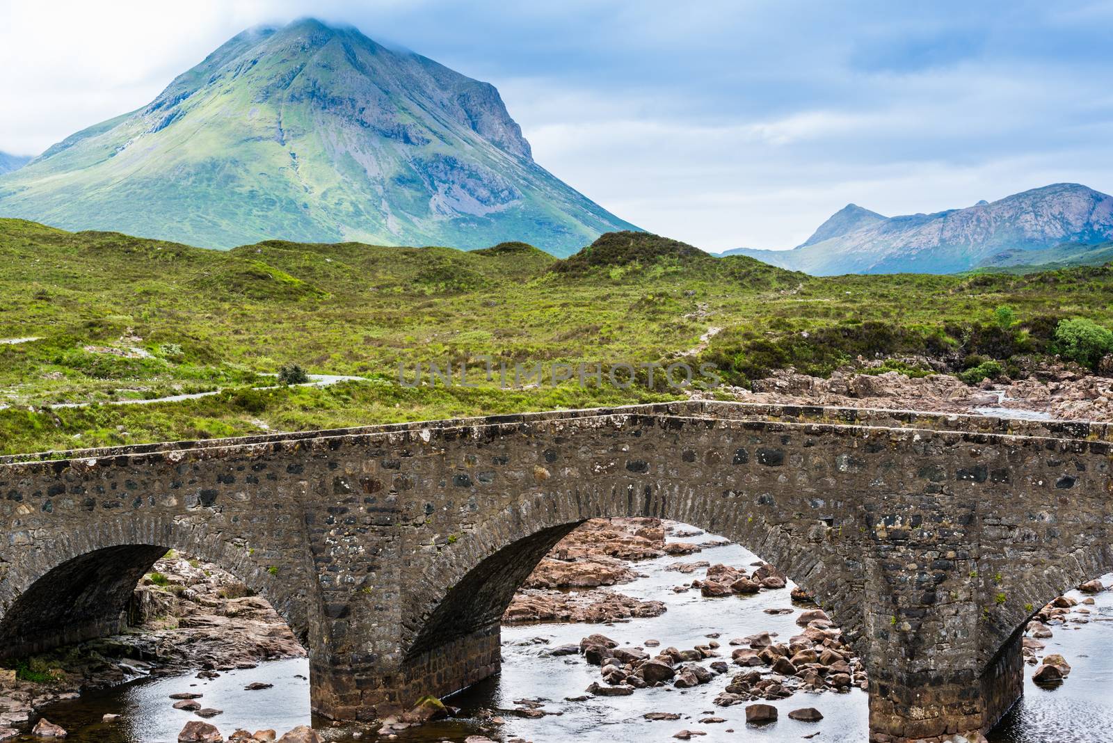 Bridge on Sligachan with Cuillins Hills in the background, Scotland, United Kingdom