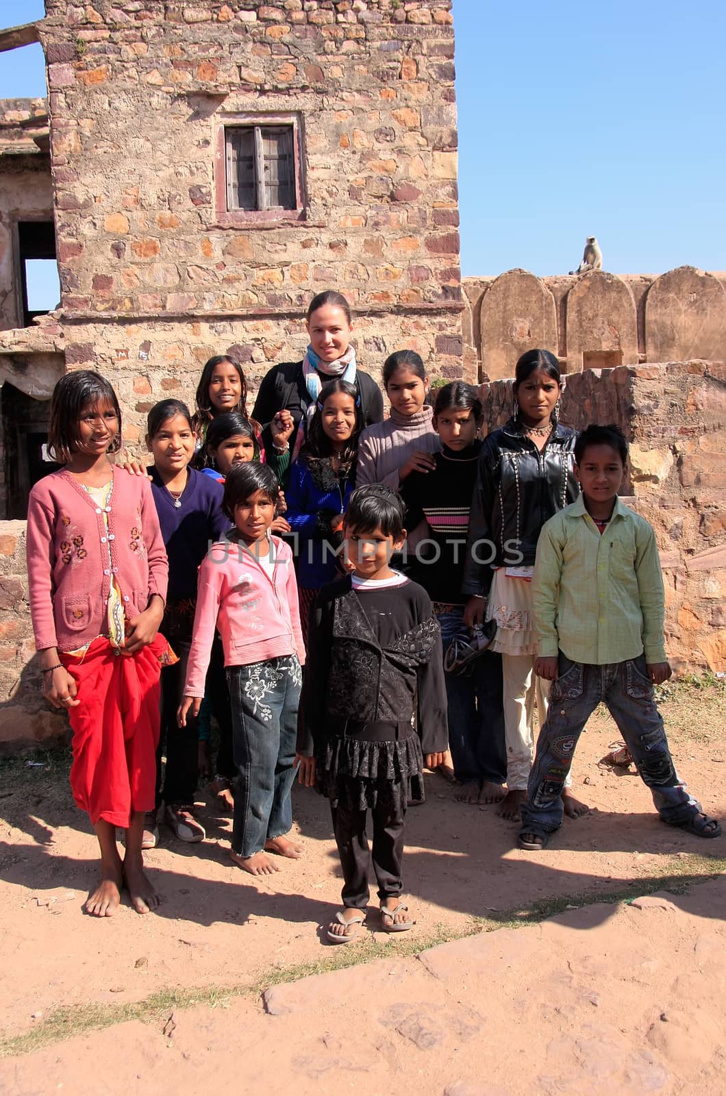 Local kids playing at Ranthambore Fort, Rajasthan, India