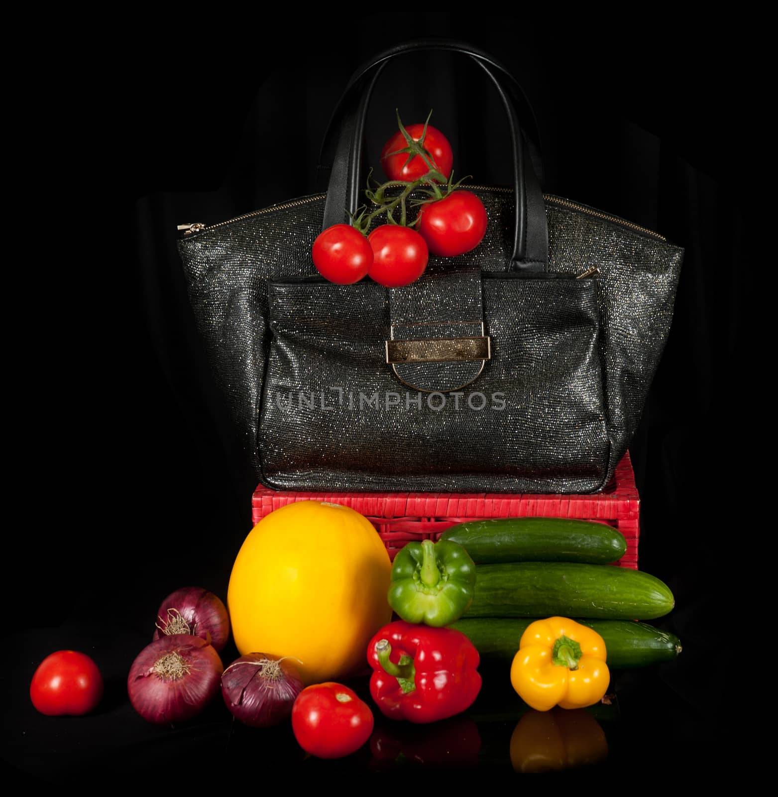 Modern fashion woman bag with vegetables