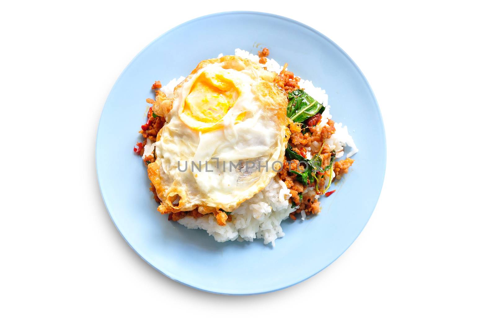 stir fried minced pork and chili ,basil served with steamed rice and fried egg