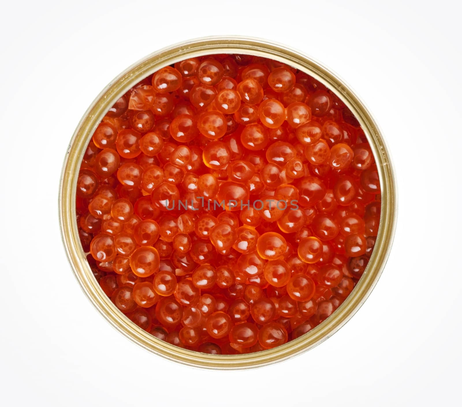 Can of red caviar isolated on white background