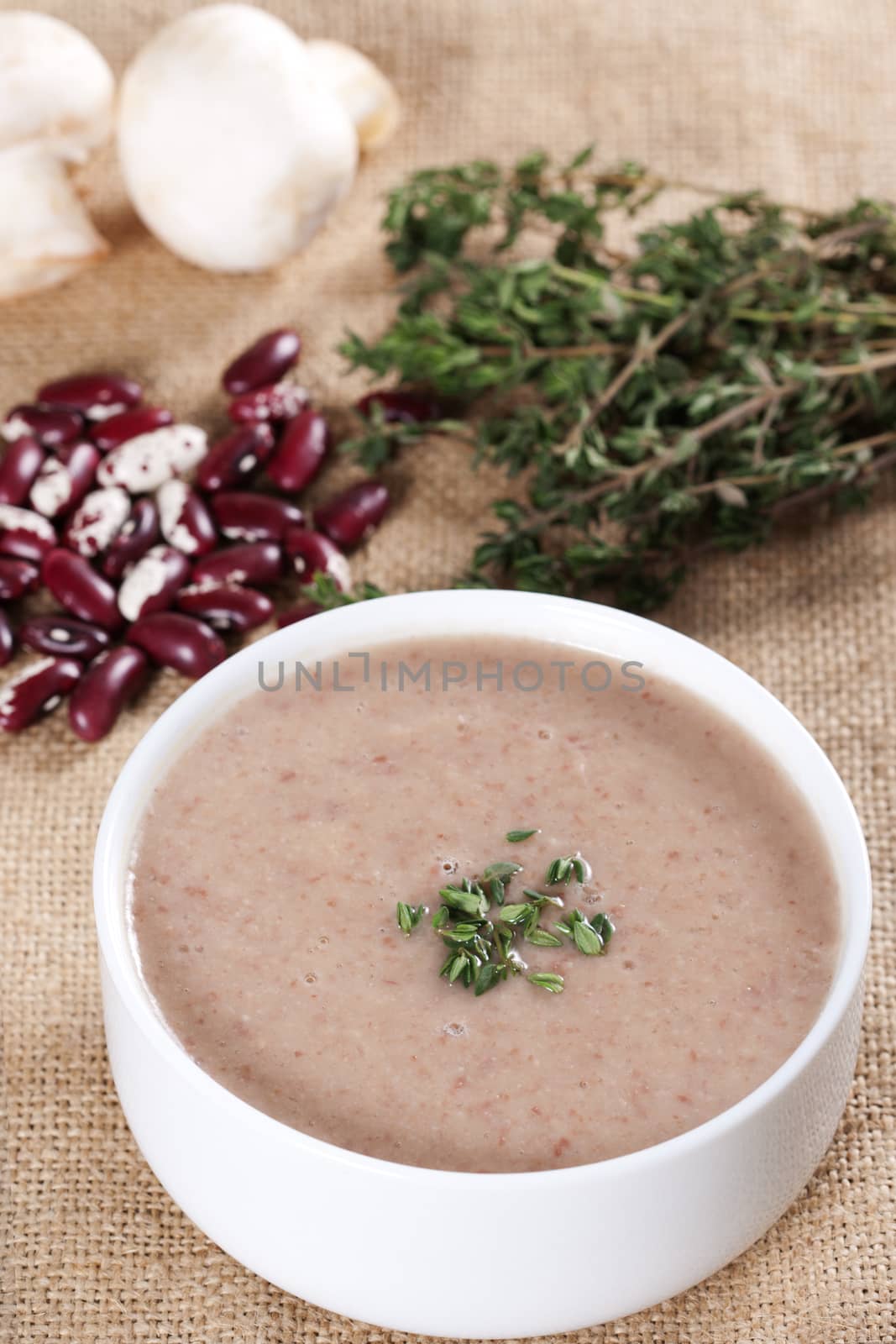 Tasty cream soup with mushrooms and bean