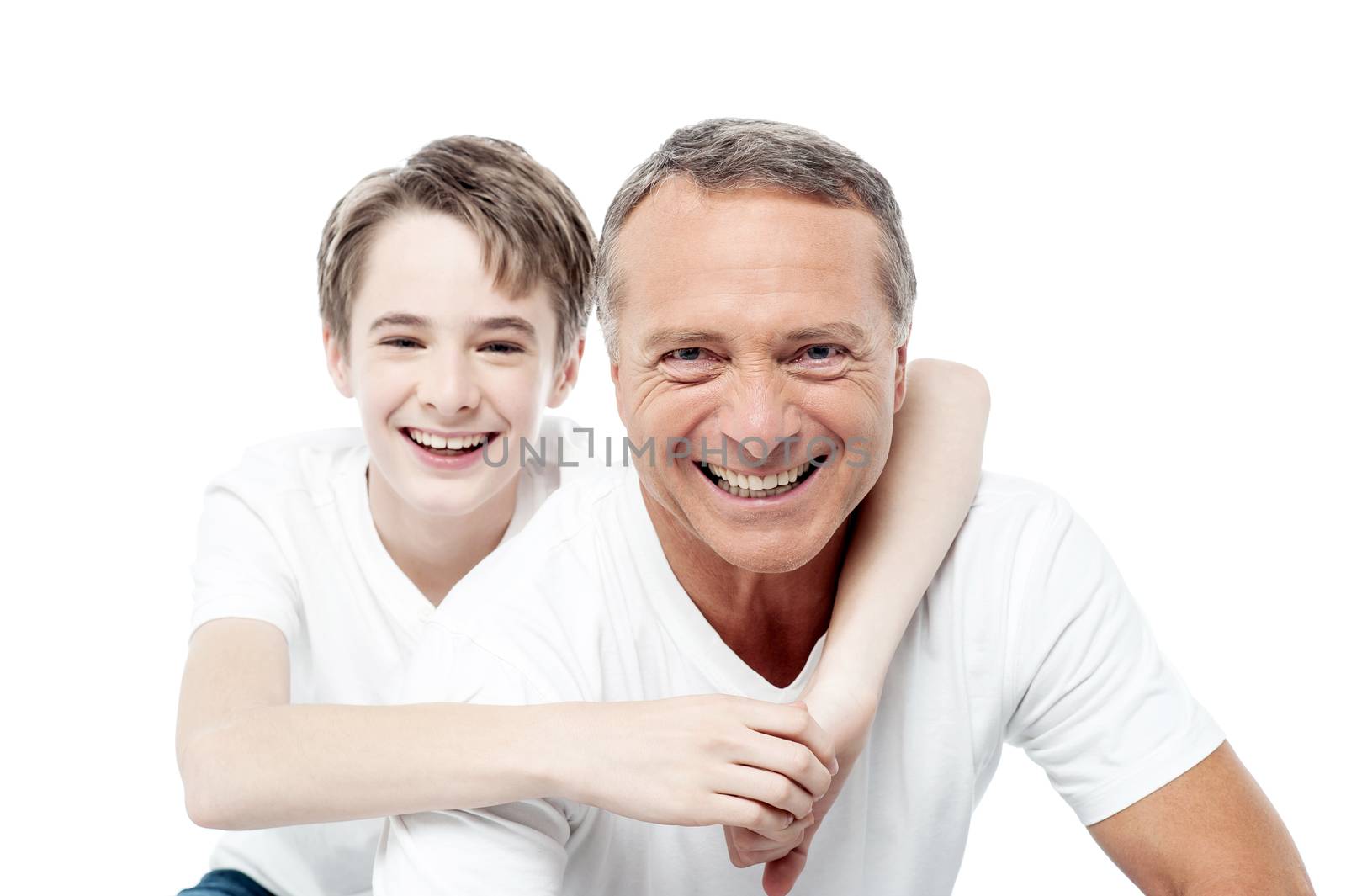 Father with son happy smiling over white background
