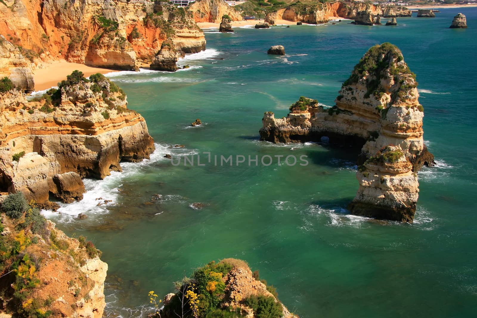 Beautiful cliffs of Ponta de Piedade, Lagos, Algarve region, Portugal 