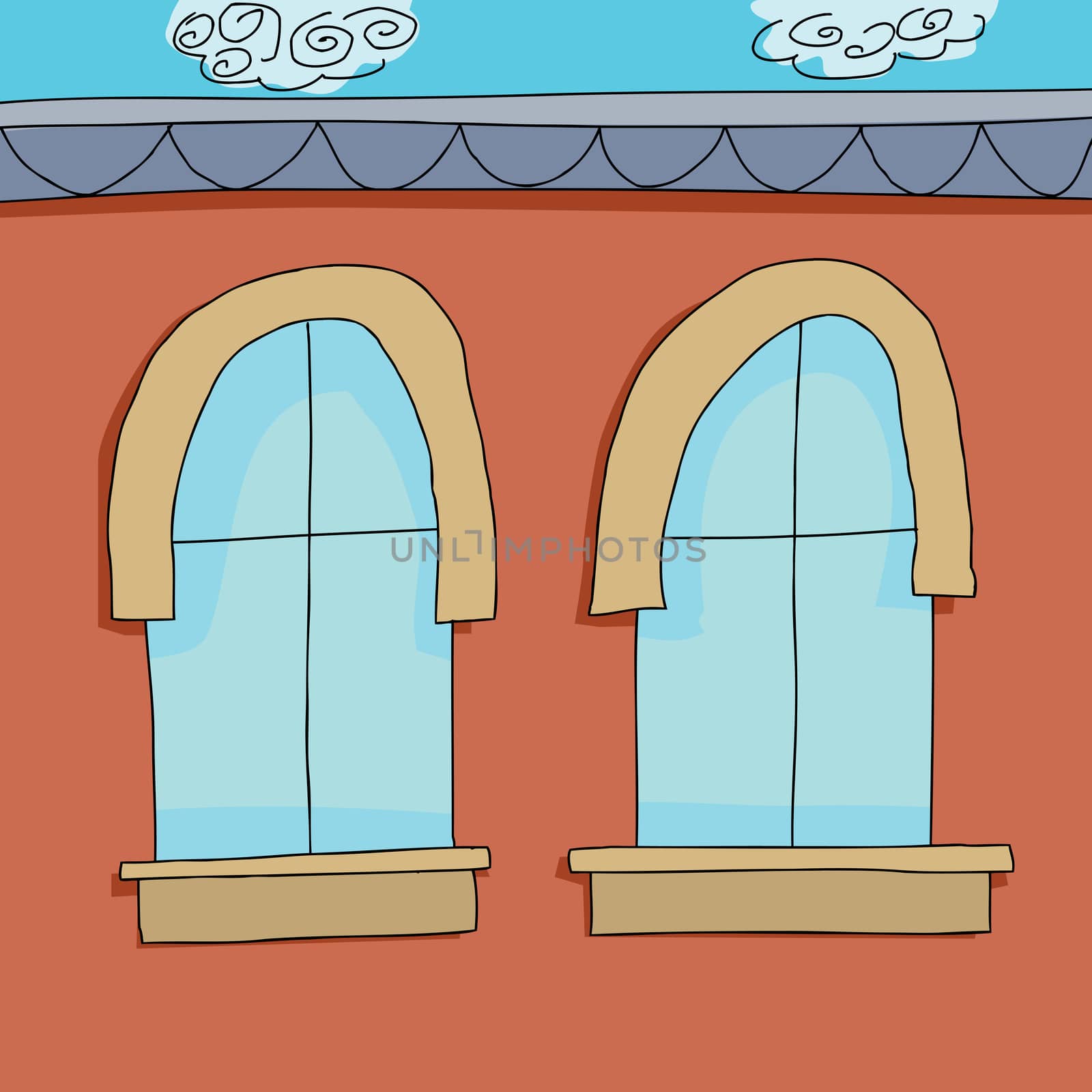 Cartoon background of two closed apartment windows