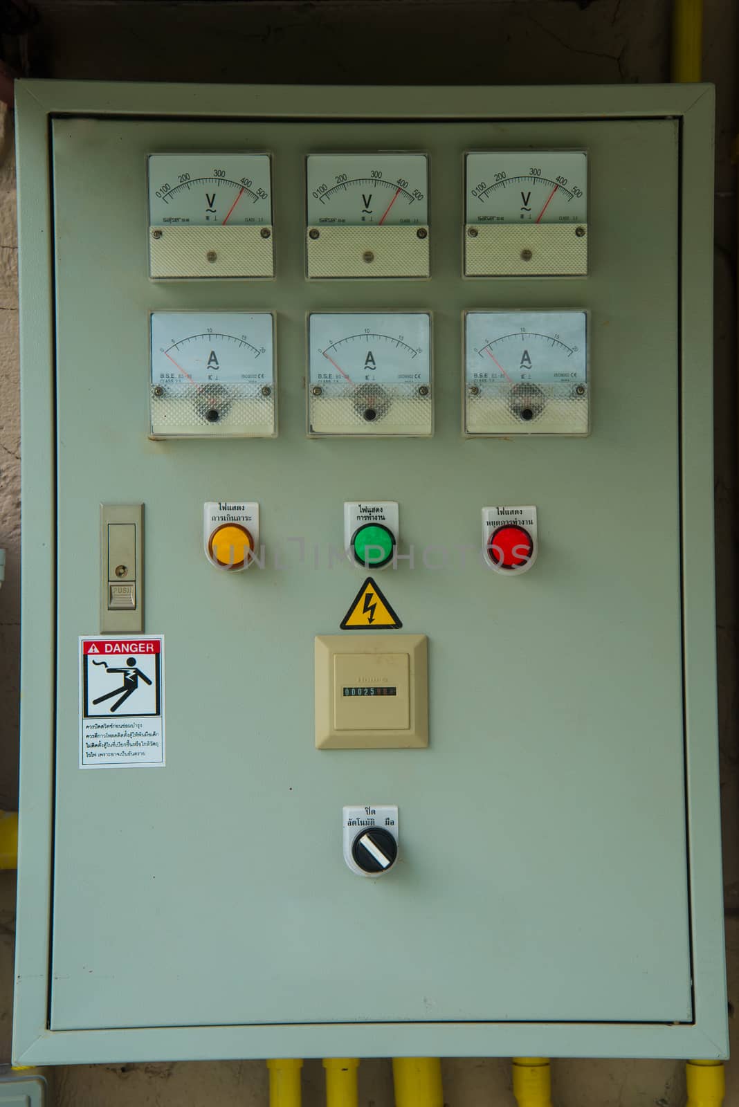Electrical control cabinet in the factory for pump control.