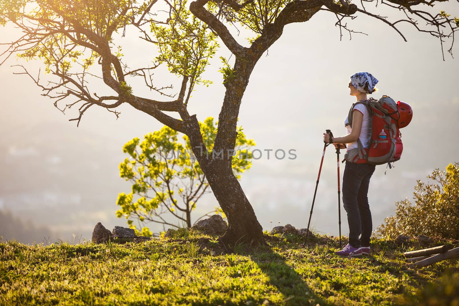 Female hiker standing on cliff and enjoying view by photobac