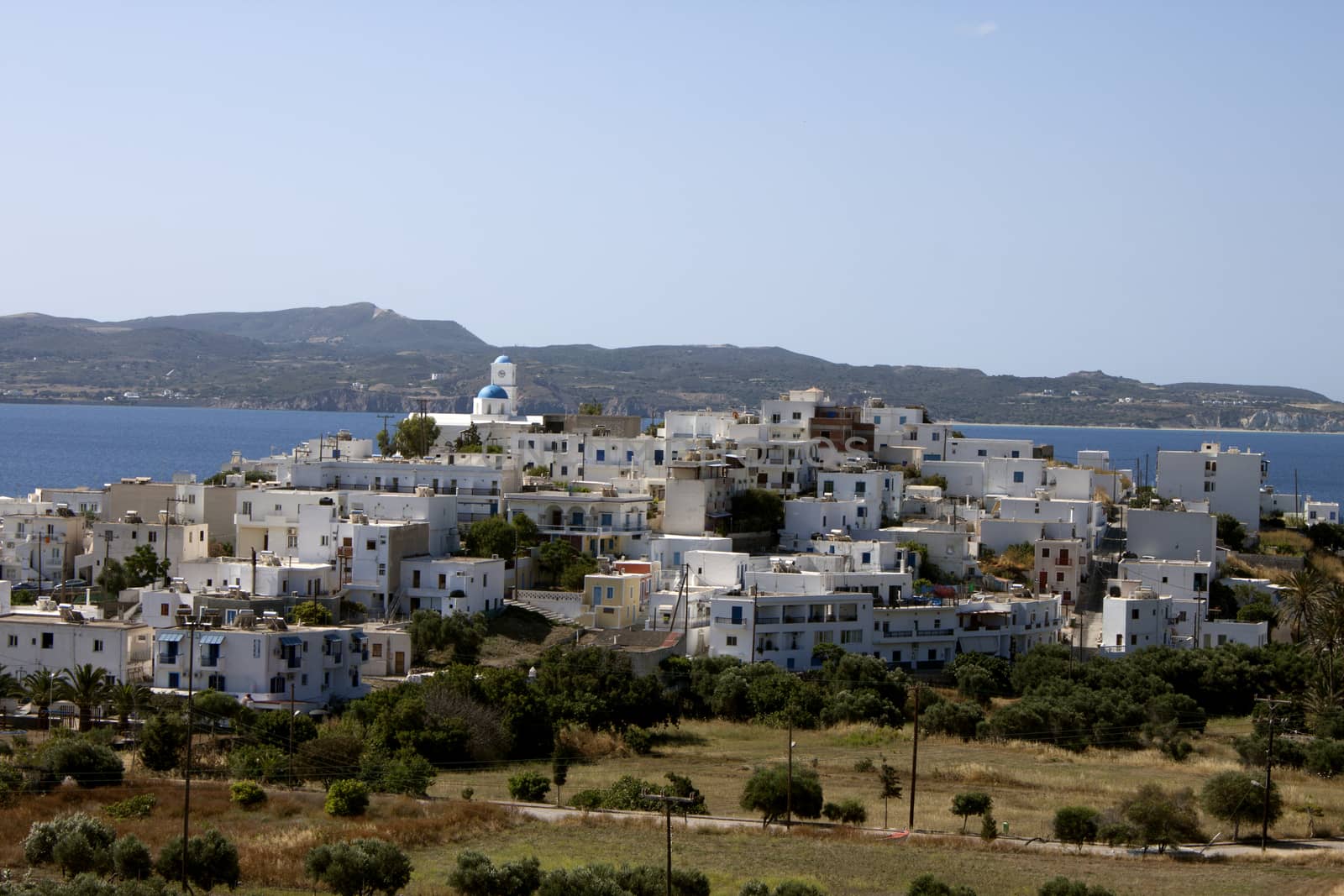 View on Adamas town in Milos, Greece
