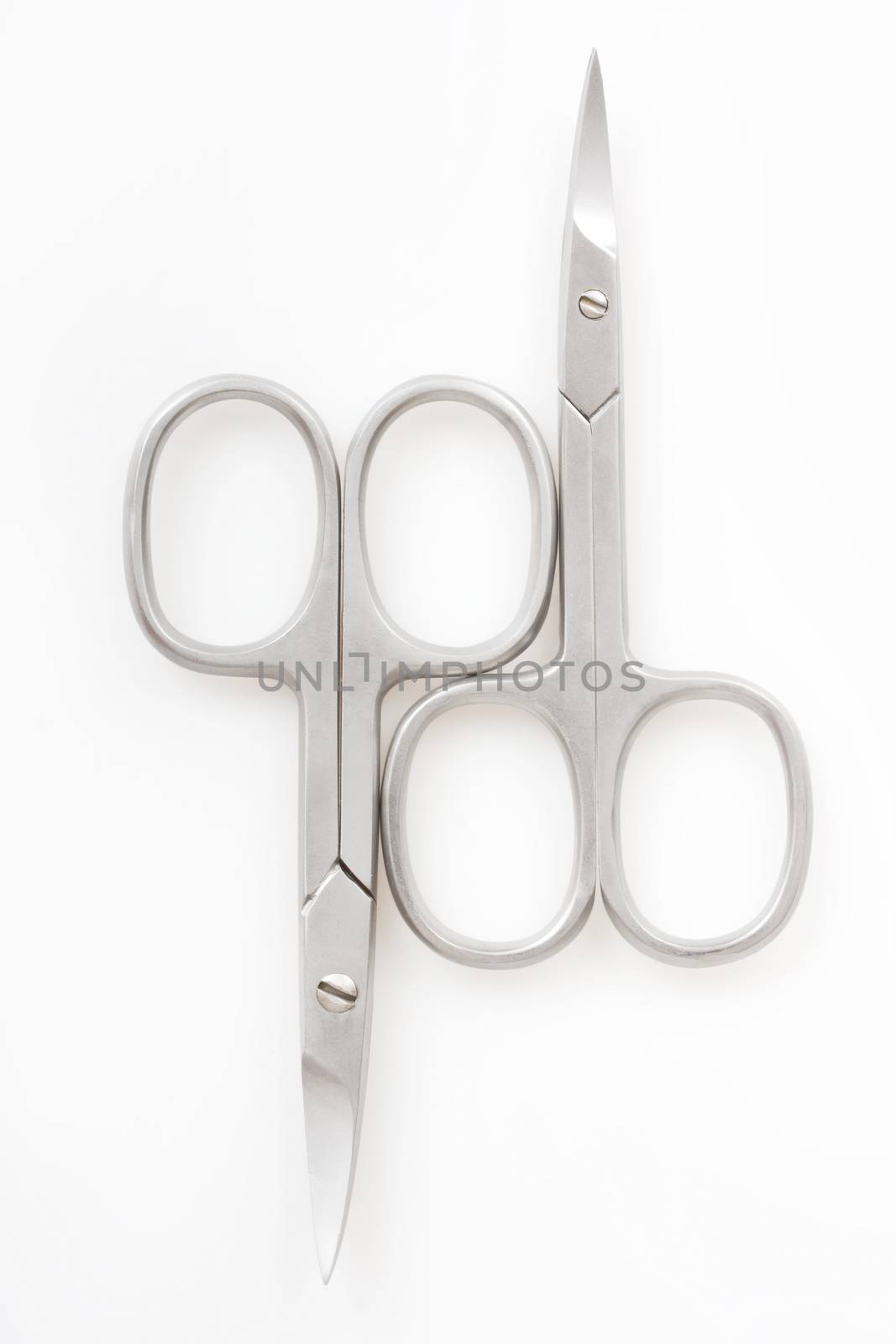 Two pairs of scissors on a white background