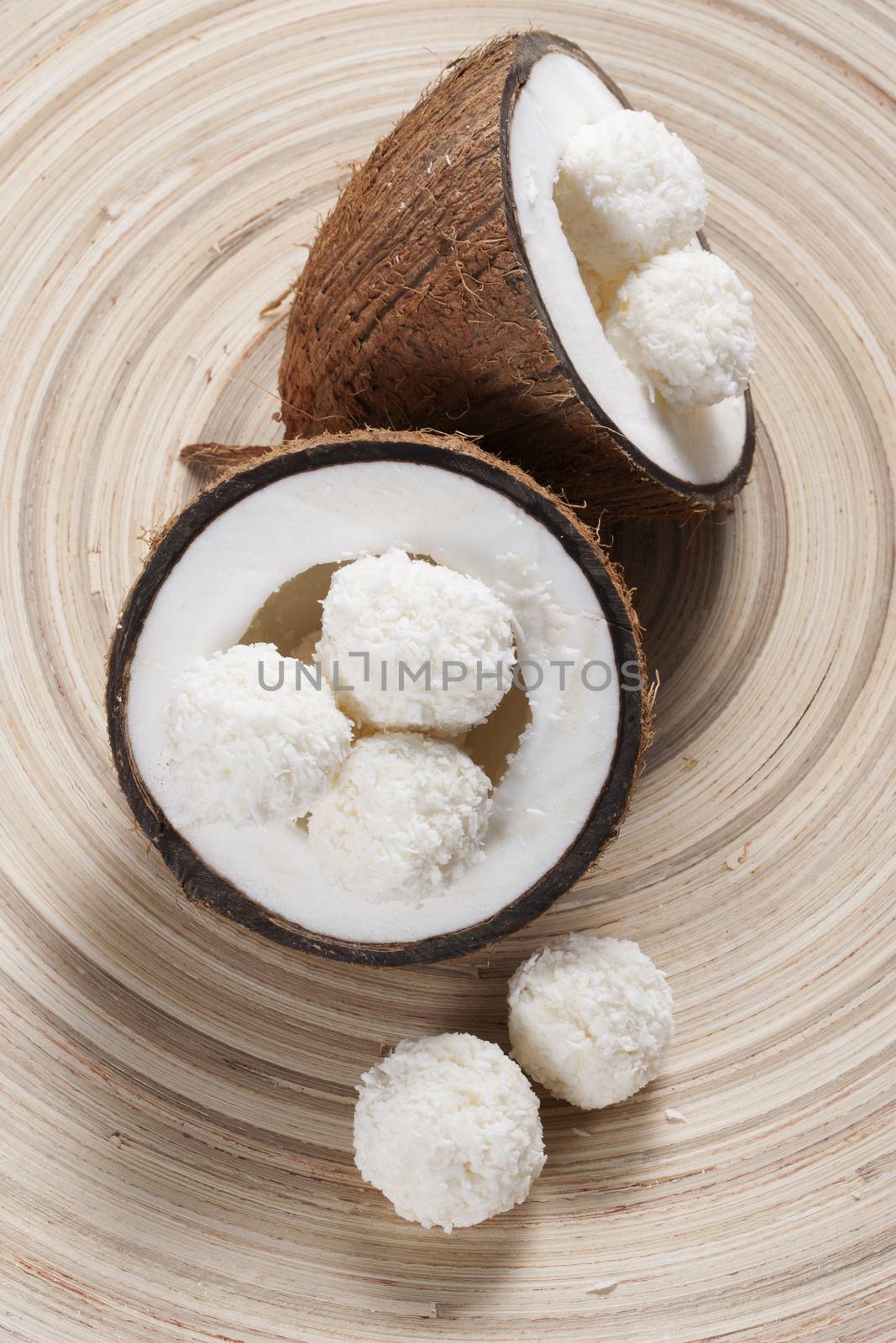 Homemade coconut sweets and fresh coconut