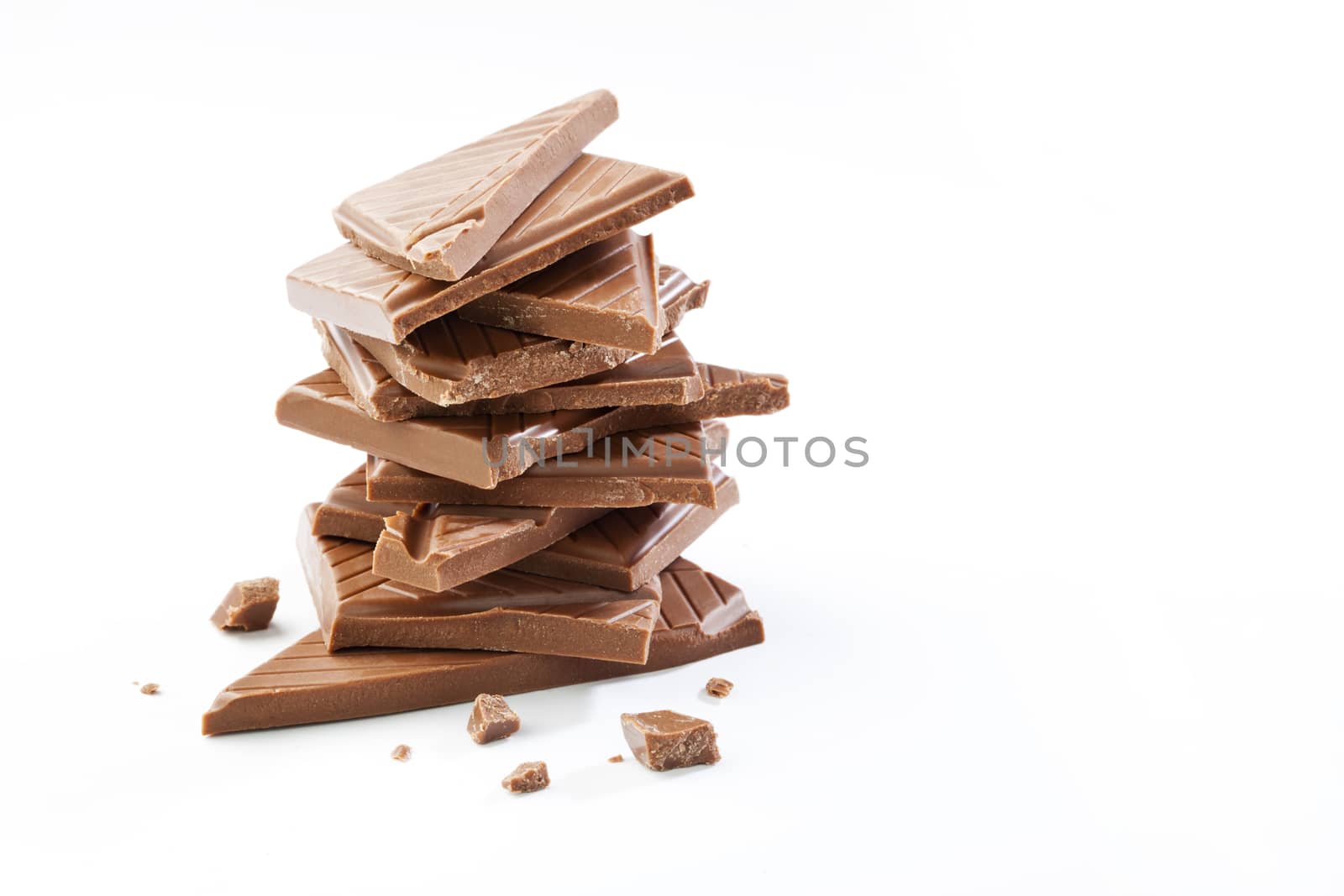 Stack of chocolate on white background