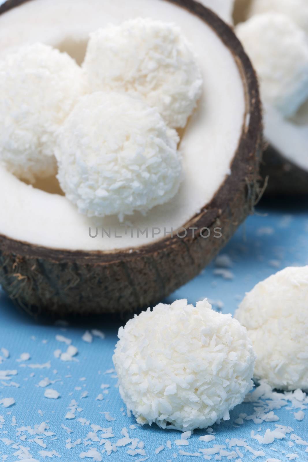 Homemade coconut sweets and fresh coconut