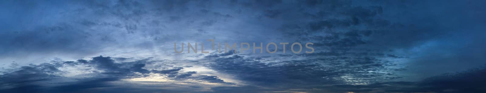 Panorama view dark blue Sky with small clouds