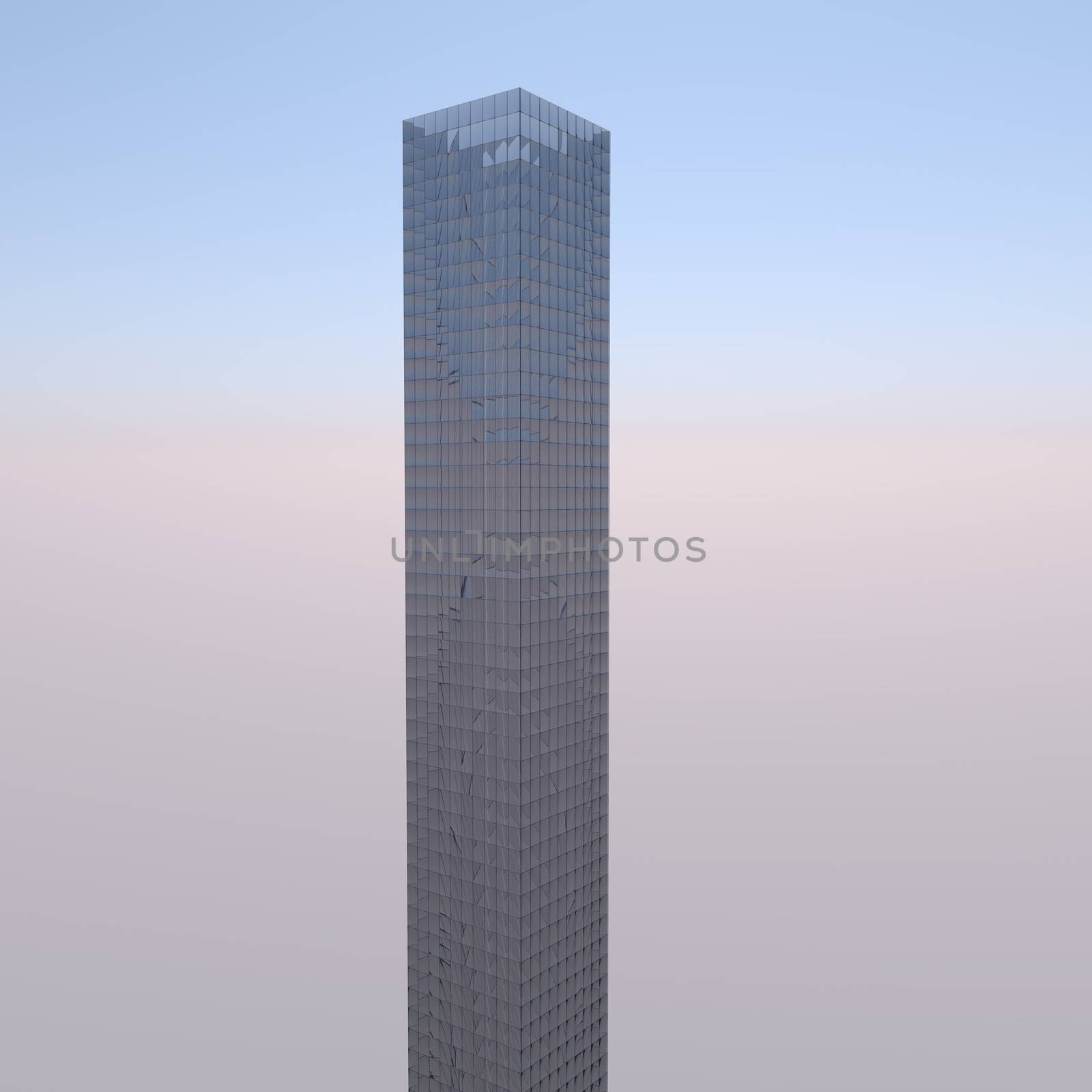 Skyscraper over a blue sky, 3d render