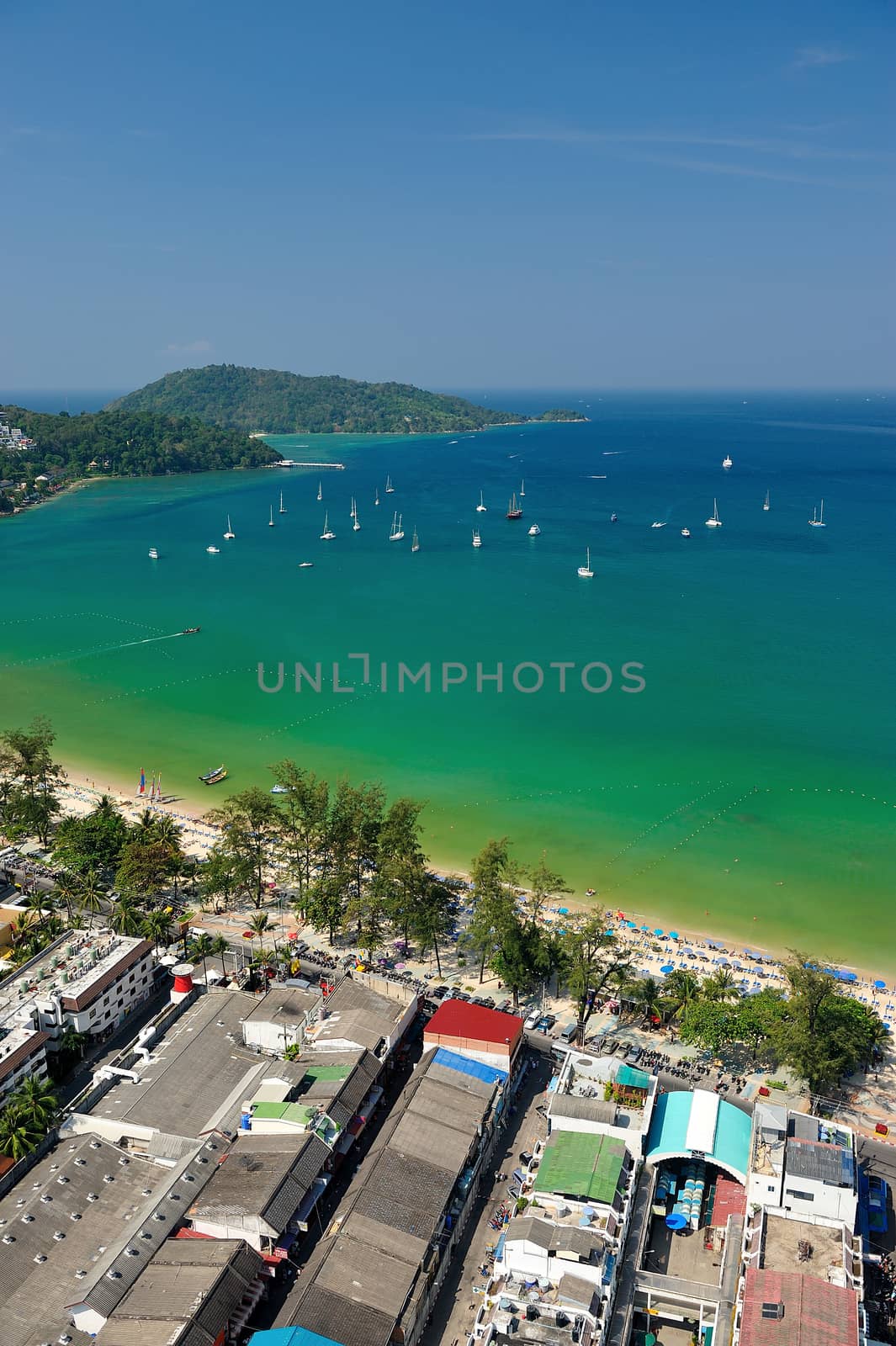 Patong tropical beach from aerial view, Phuket. Thailand.