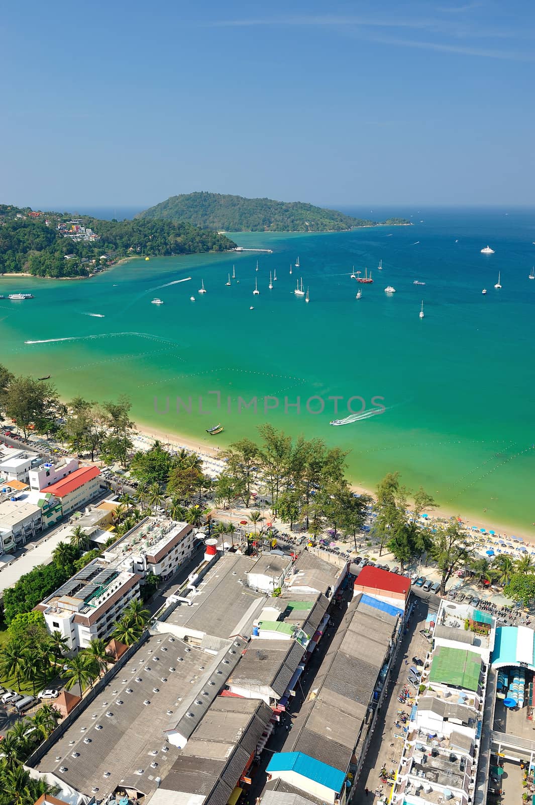 Patong tropical beach from aerial view, Phuket. Thailand. by think4photop