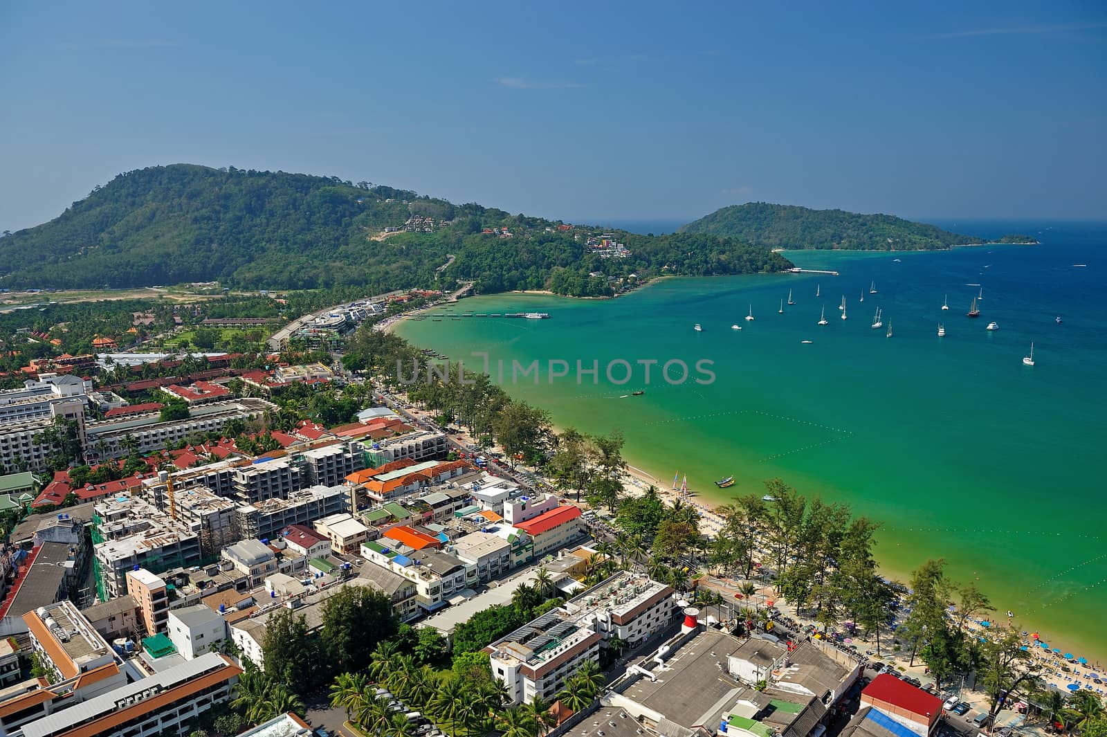 Patong tropical beach from aerial view, Phuket. Thailand. by think4photop