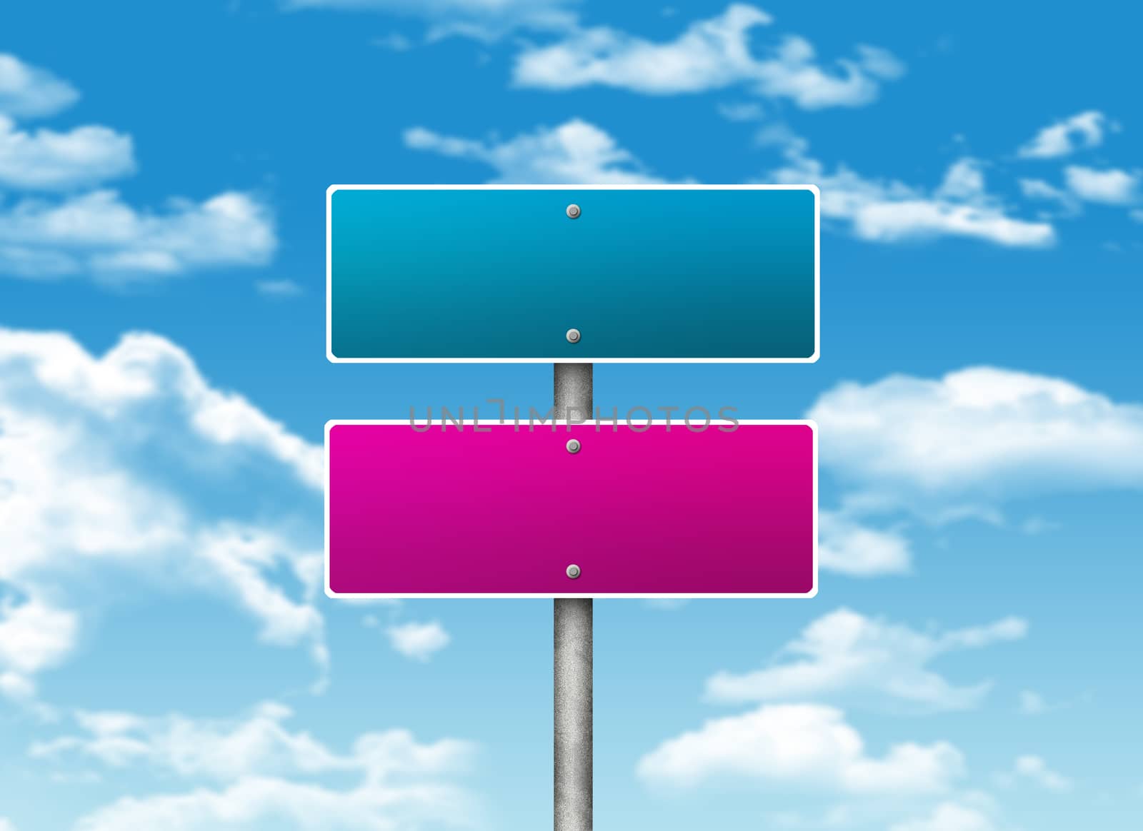 Crossroads road sign. Blue sky and clouds as backdrop