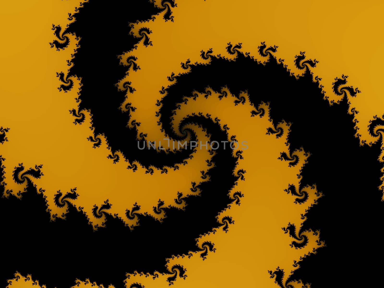 Digital computer graphic - rendering. Patterned fractal spiral in a yellow colors for design