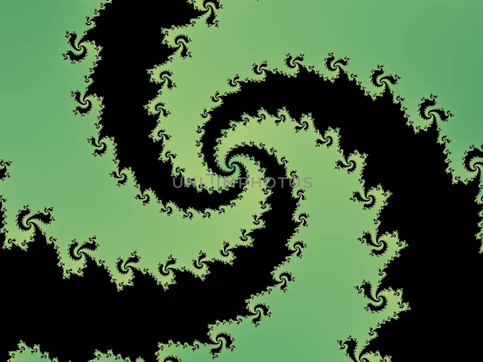 Digital computer graphic - rendering. Patterned fractal spiral in a green colors for design