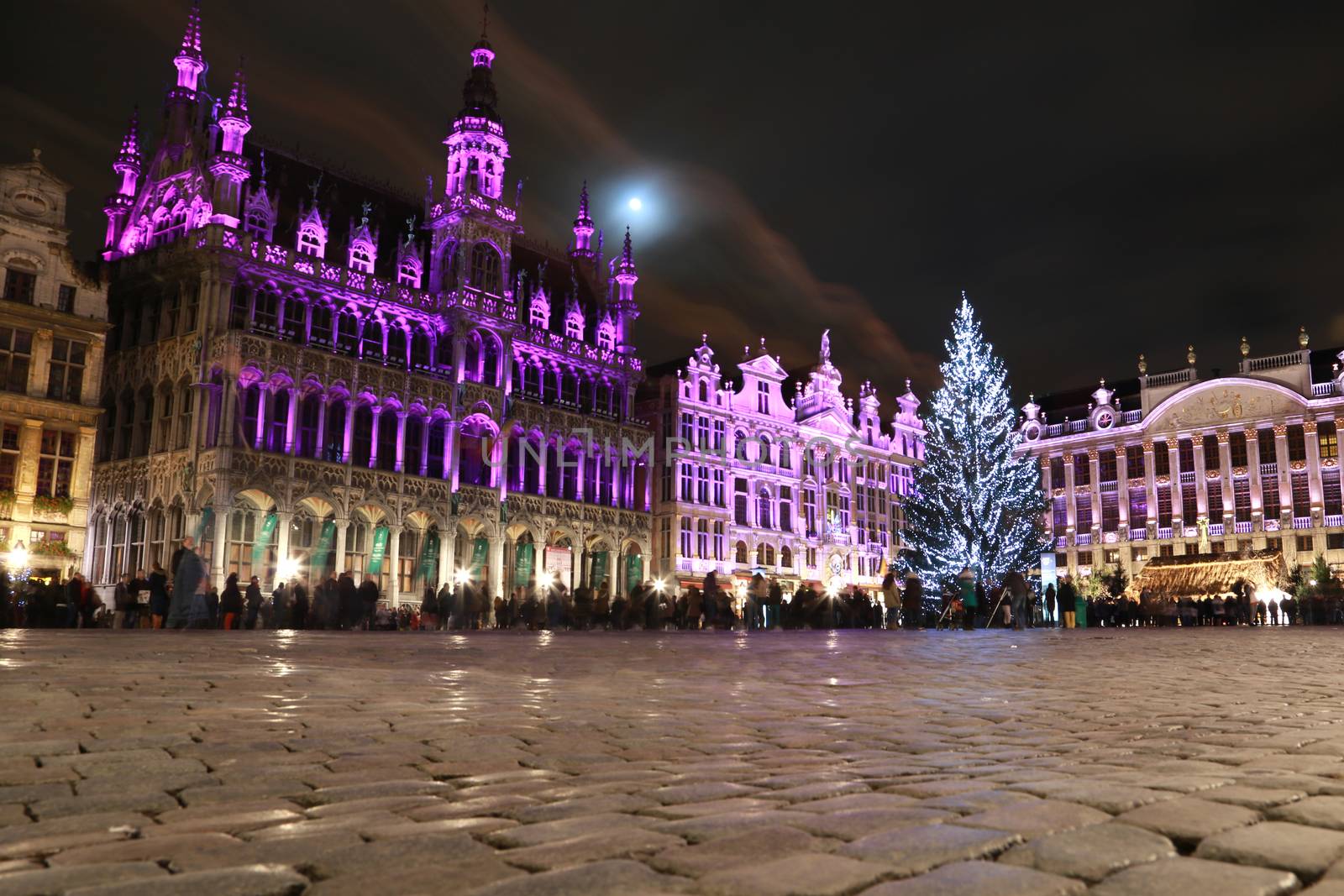 The buildings of the Grand Place of Brussels are illuminated during the winter wonders happening