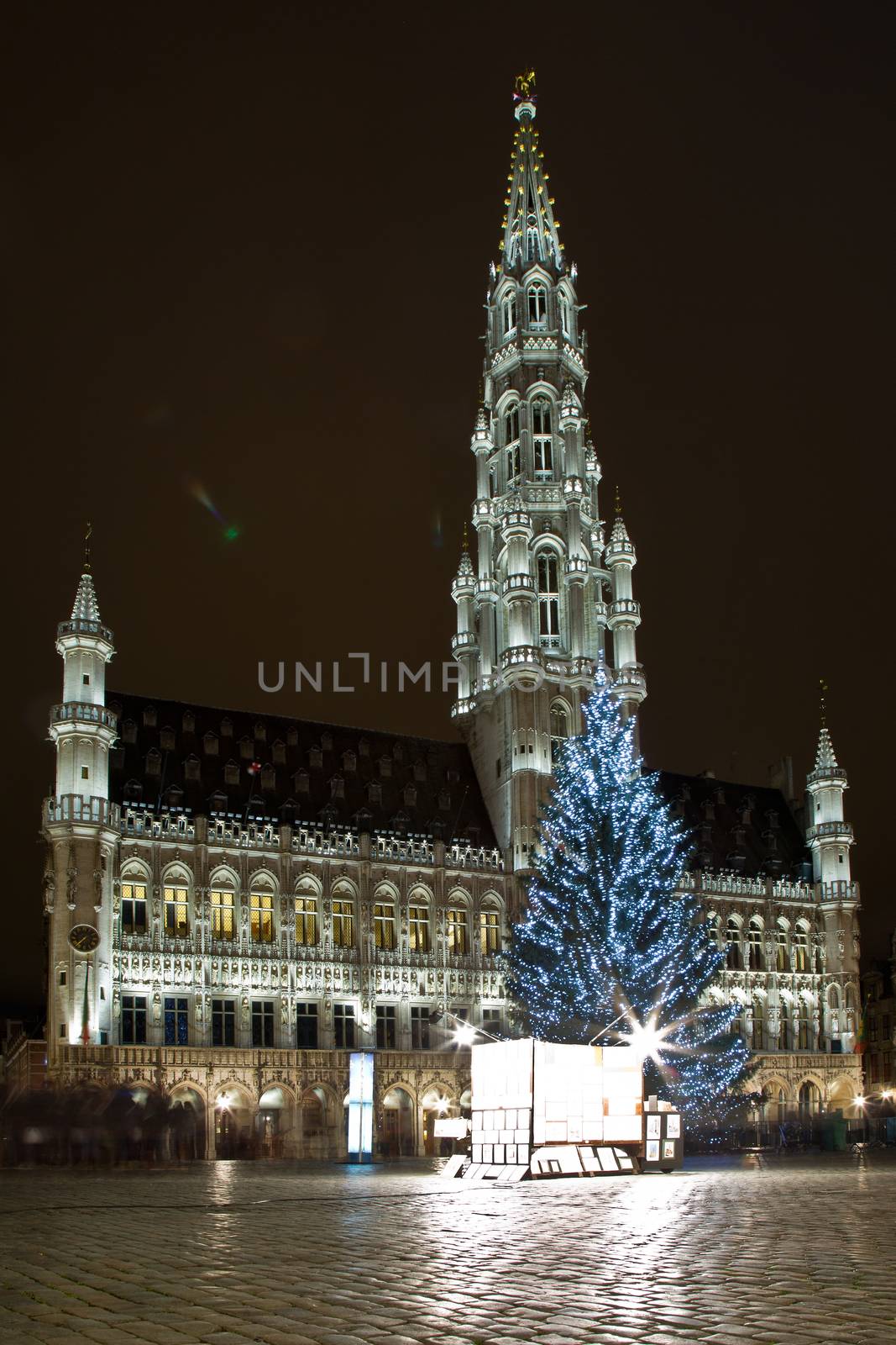 The buildings of the Grand Place of Brussels are illuminated during the winter wonders happening