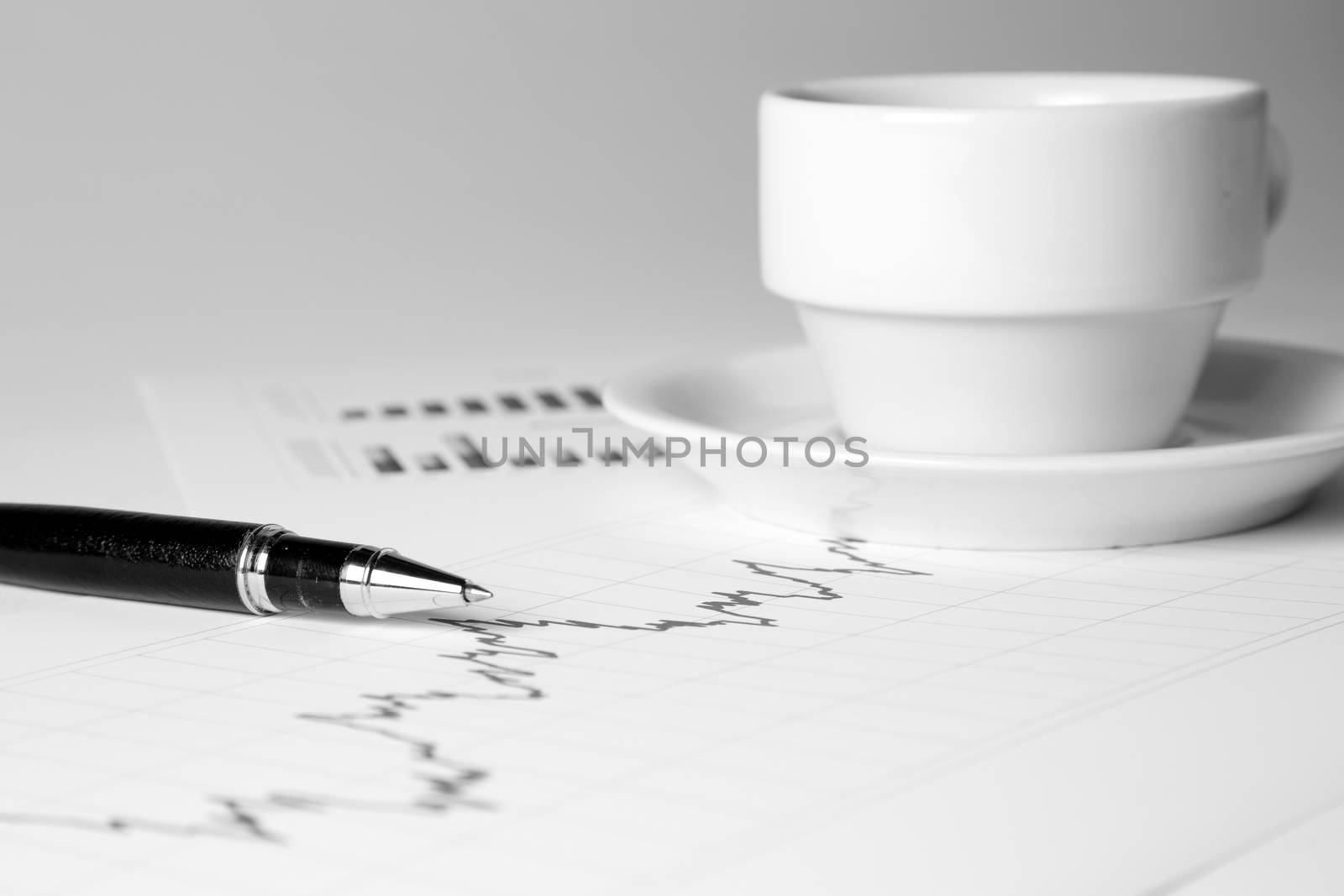 Financial management charts in black and white color