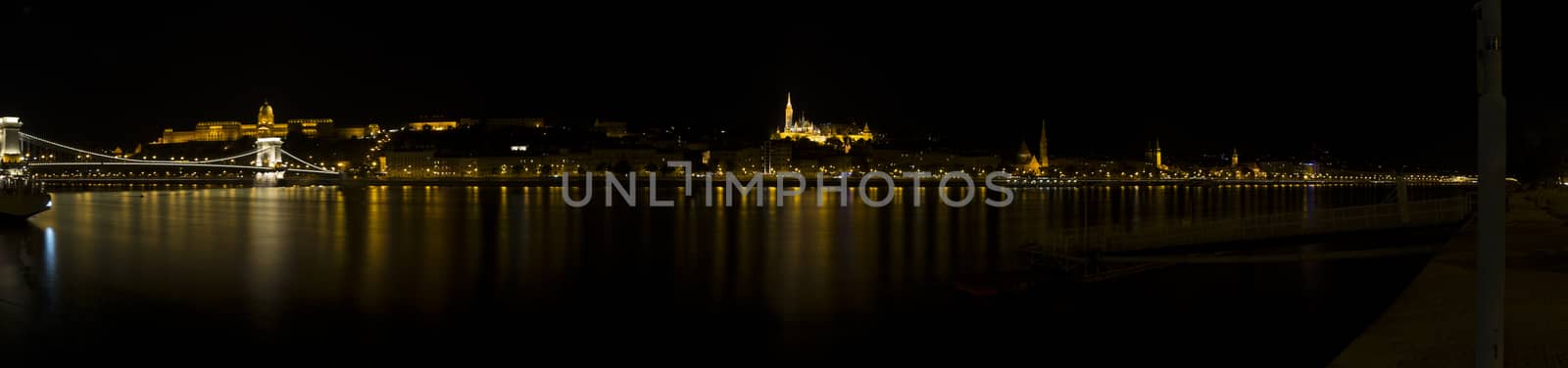 A  night view of the Danube river in Budapest in Hungary: