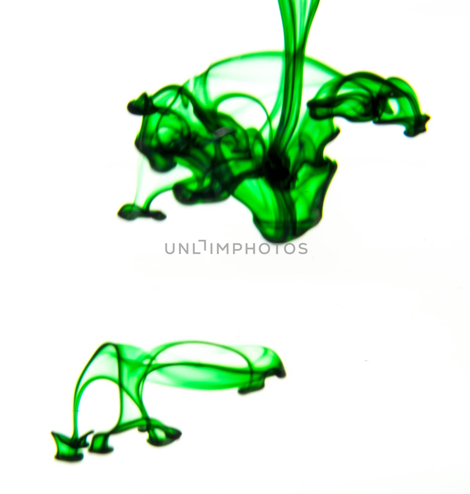 Vegetable ink poured into water with white background.