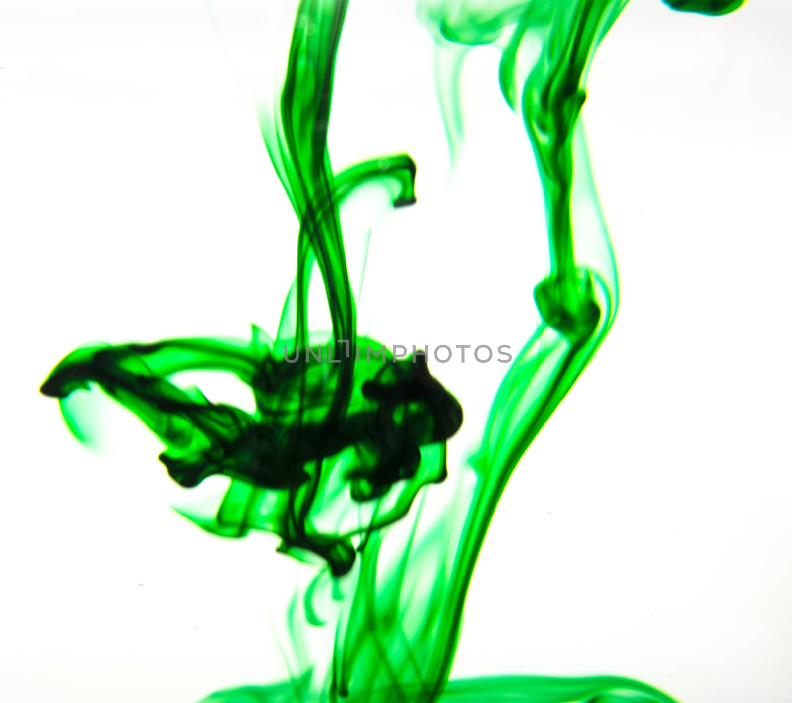 Vegetable ink poured into water with white background.