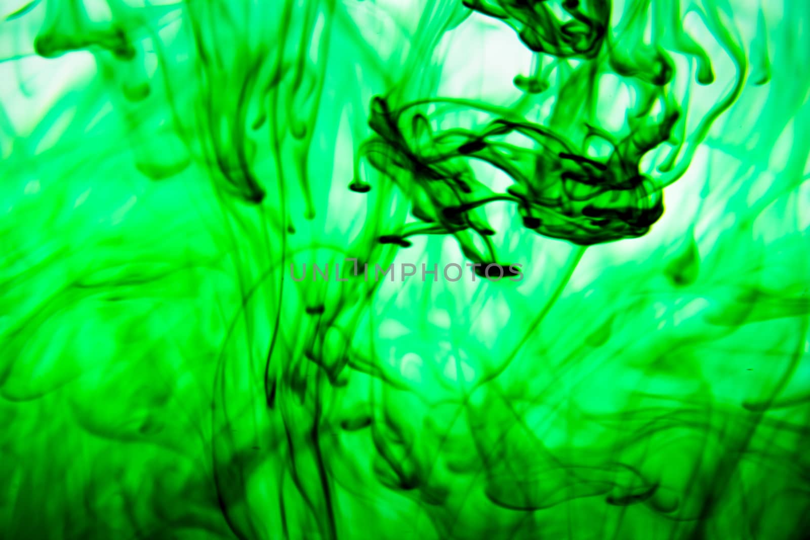 Vegetable ink poured into water with white background.
