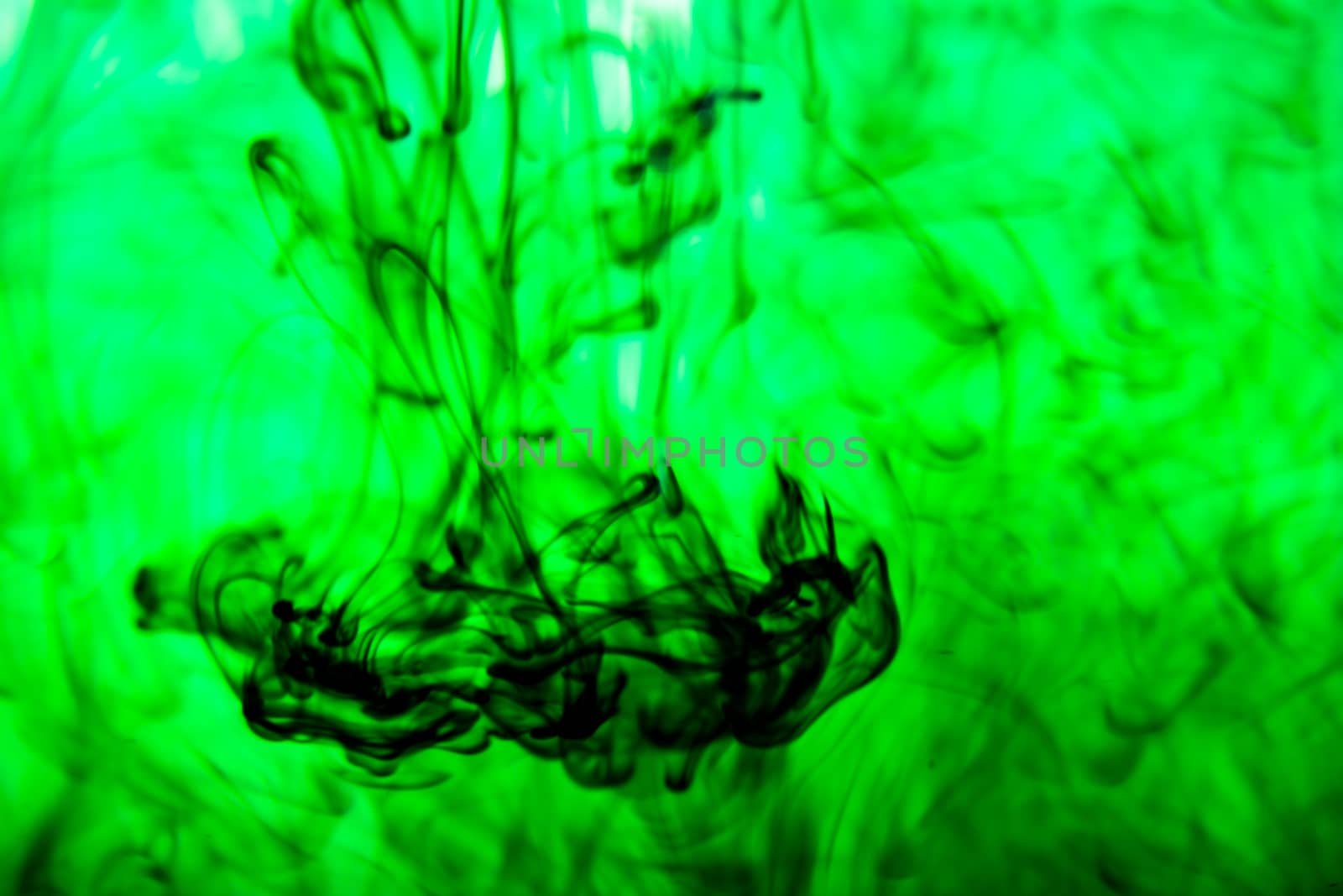 Vegetable ink poured into water with white background.