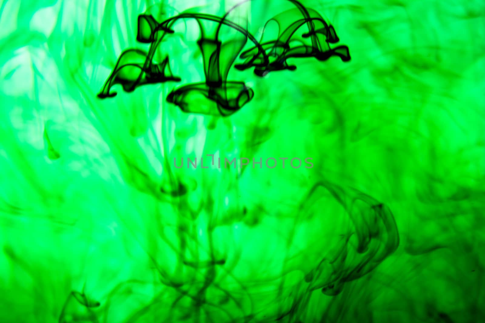 Vegetable ink poured into water with white background.
