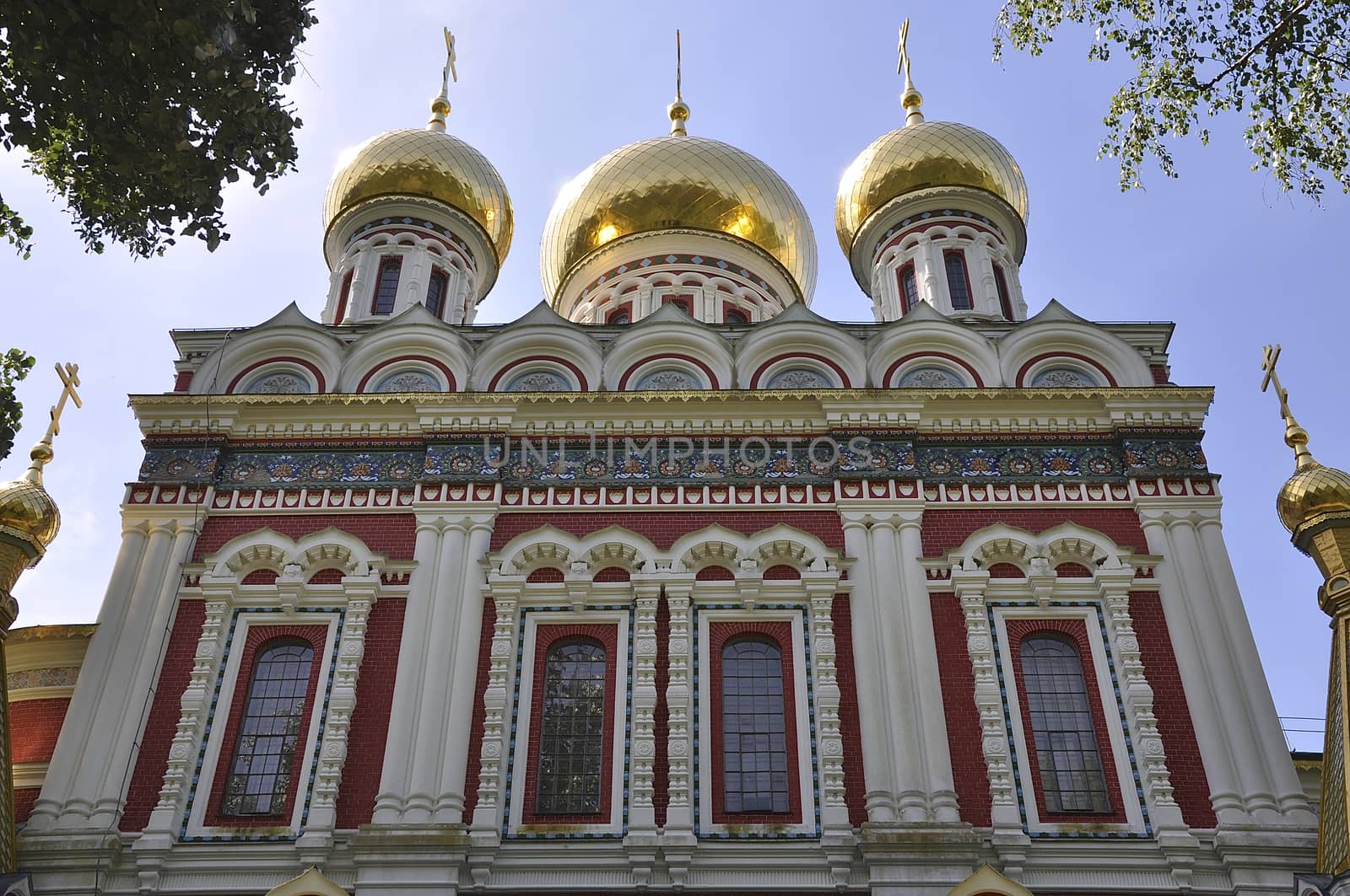 The spiers and the domes of the church in Shipka is covered with gold 